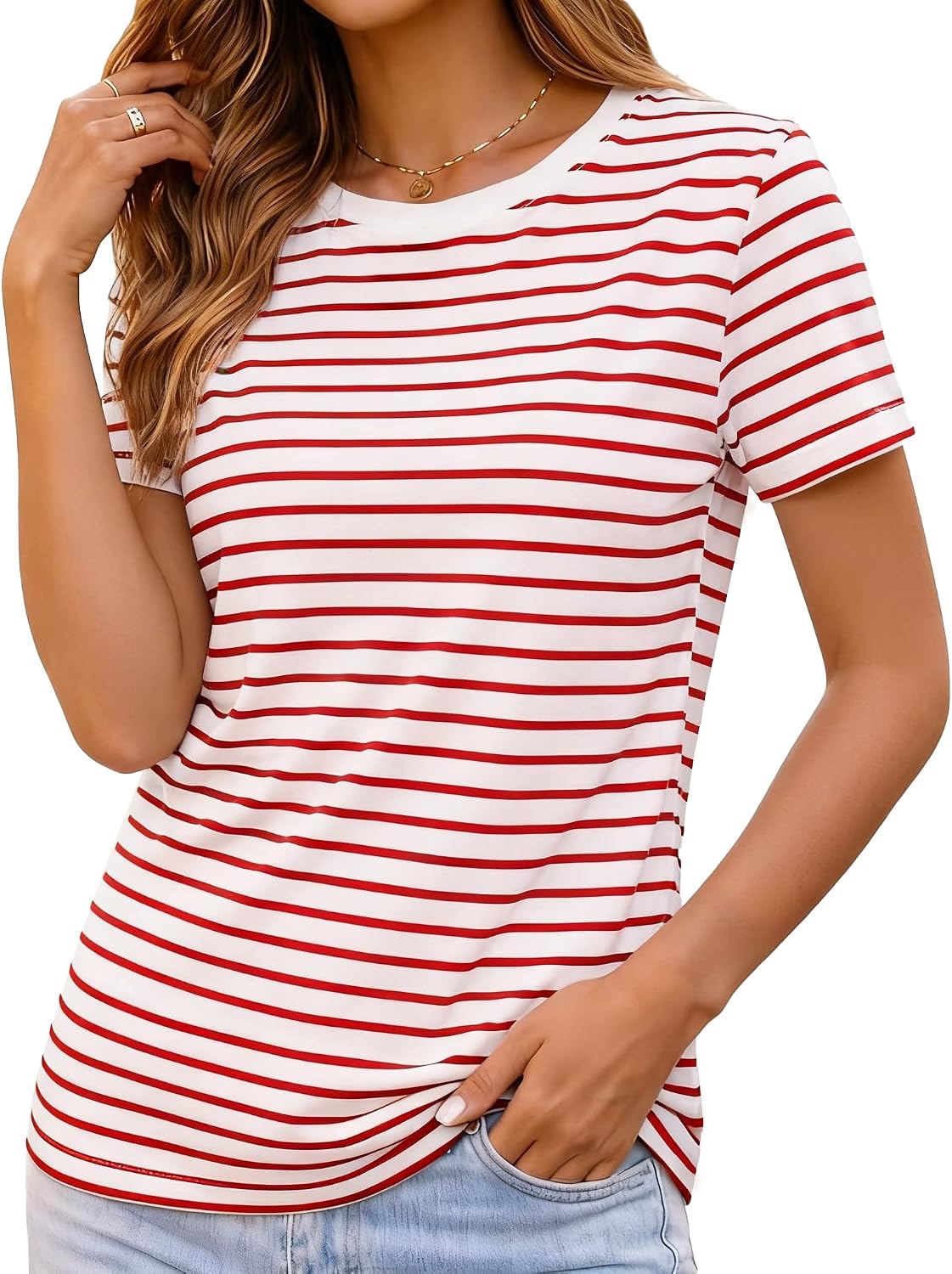 BJY Cotton Basic T Shirts for Women,Crew Neck Short Sleeve Summer Shirts(2XS-3XL, 20+ Color)