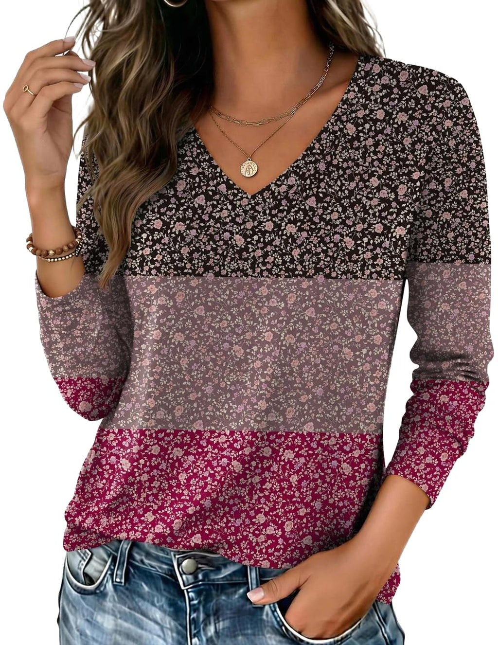 Zeagoo Womens Shirts Long Sleeve Tops V Neck Casual Basic Tee Fall Outfits