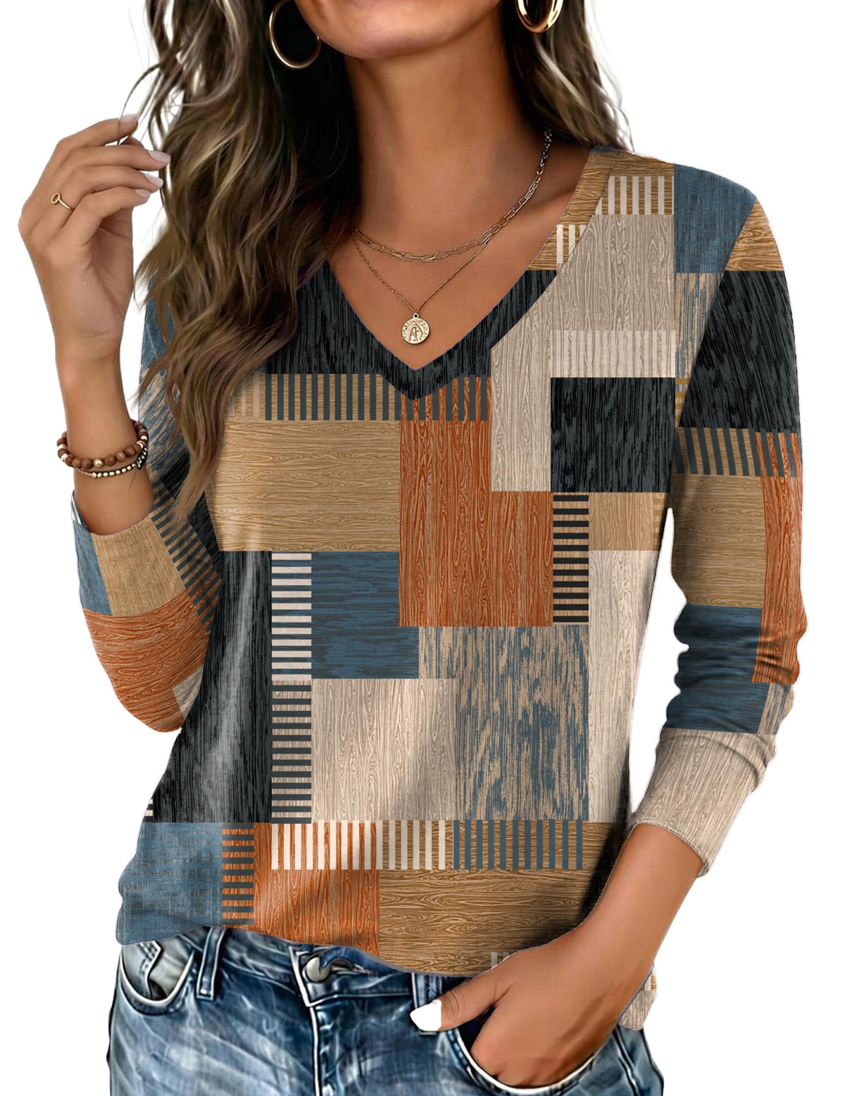 Zeagoo Womens Shirts Long Sleeve Tops V Neck Casual Basic Tee Fall Outfits