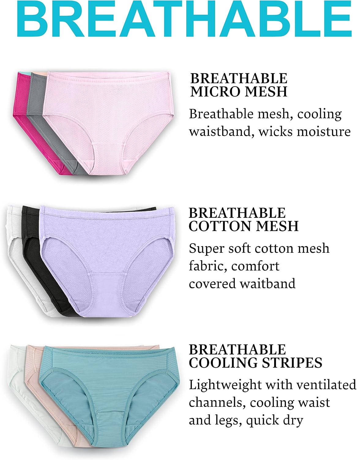 Fruit of the Loom womens Breathable Underwear, Moisture Wicking Keeps You Cool & Comfortable, Available in Plus Size