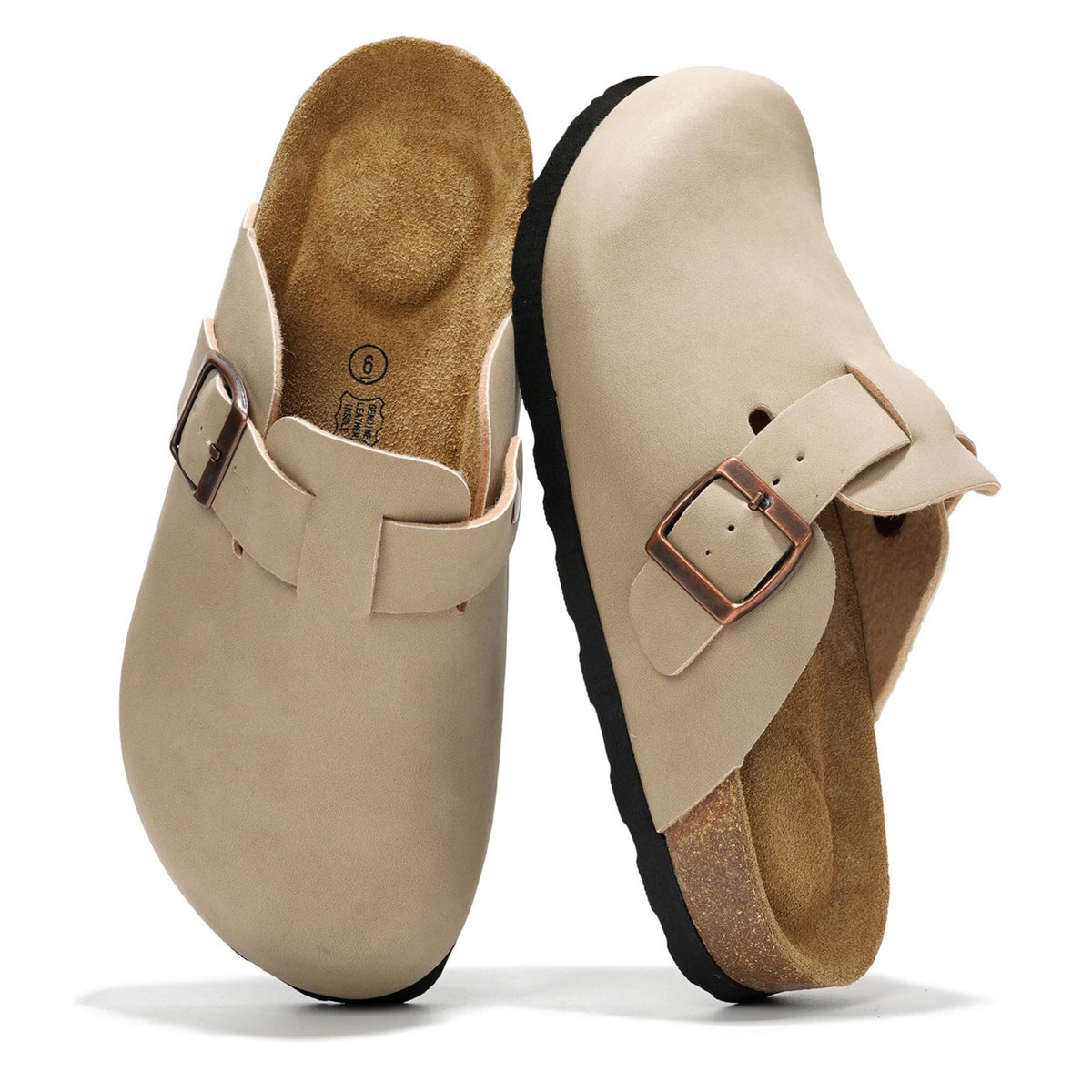 Project Cloud 100% Genuine Leather Womens Cork Footbed Clogs for Women