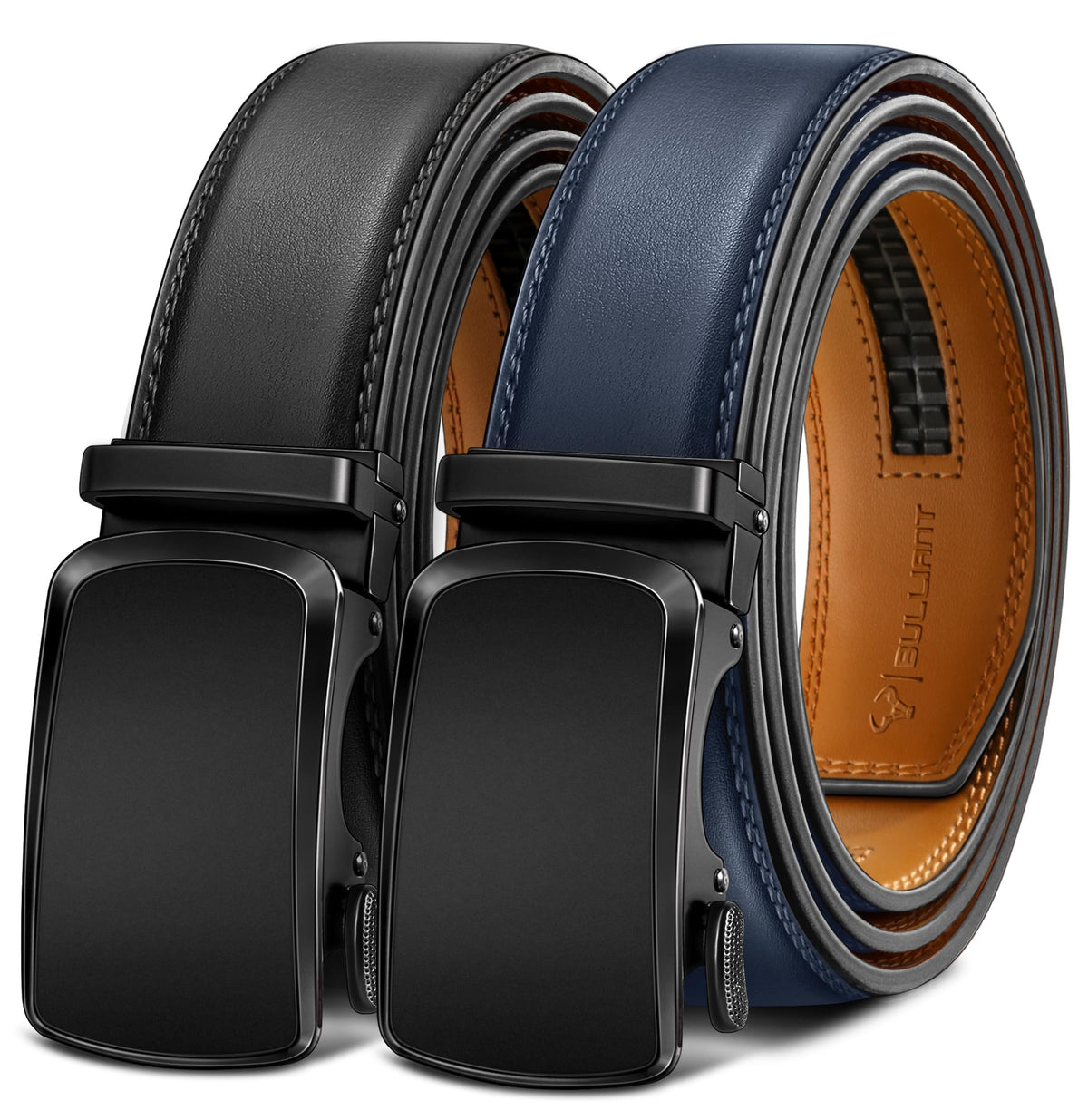 BULLIANT Men's Ratchet Leather Belt Trimmable 2Pack 1 3/8"-Gift Boxed
