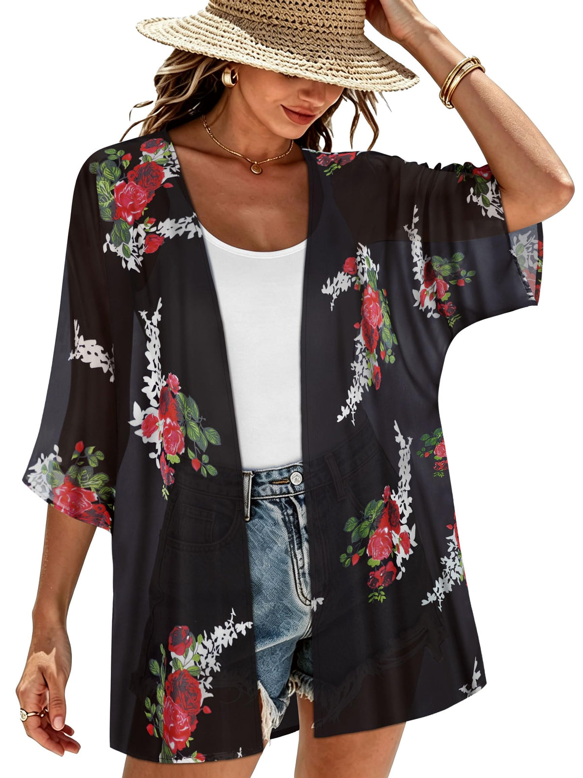 CHICGAL Womens Floral Kimono Cardigan Beach Cover Up Casual Summer Tops