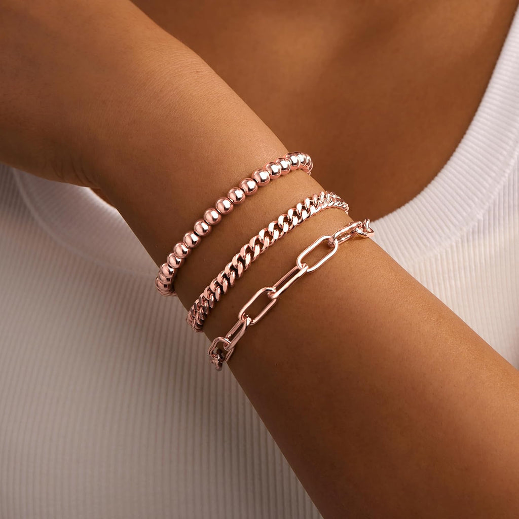 Gokeey Gold Bracelets Set for Women Non Tarnish, Waterproof 14K Gold Plated Sterling Silver Chunky Cuff Bracelet Stackable Gold Bangles Bracelet for Women Trendy Fashion Accessories Tie Knot Cuban Rope Paperclip Beaded Bracelet Stack Jewelry Mothers Day G