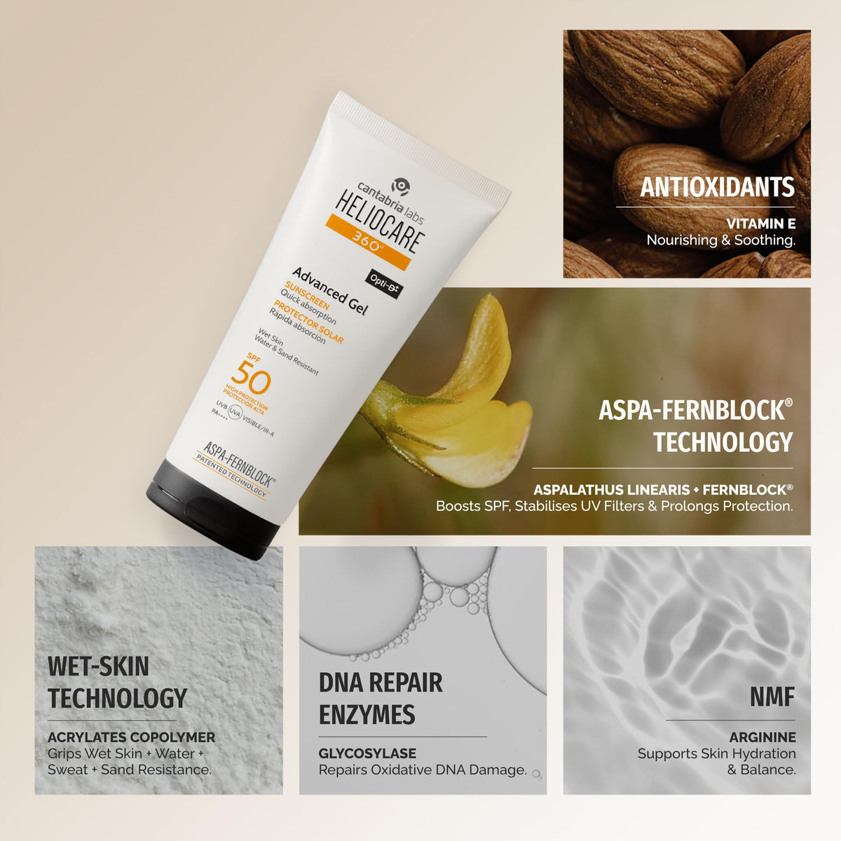 Heliocare Advanced Gel SPF 50 Sunscreen - Natural, Antioxidant, Non-Greasy Face Protection for All Skin Types