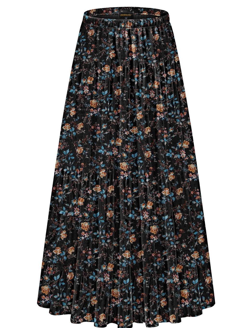 NASHALYLY Women's Chiffon Elastic High Waist Pleated A-Line Maxi Skirts