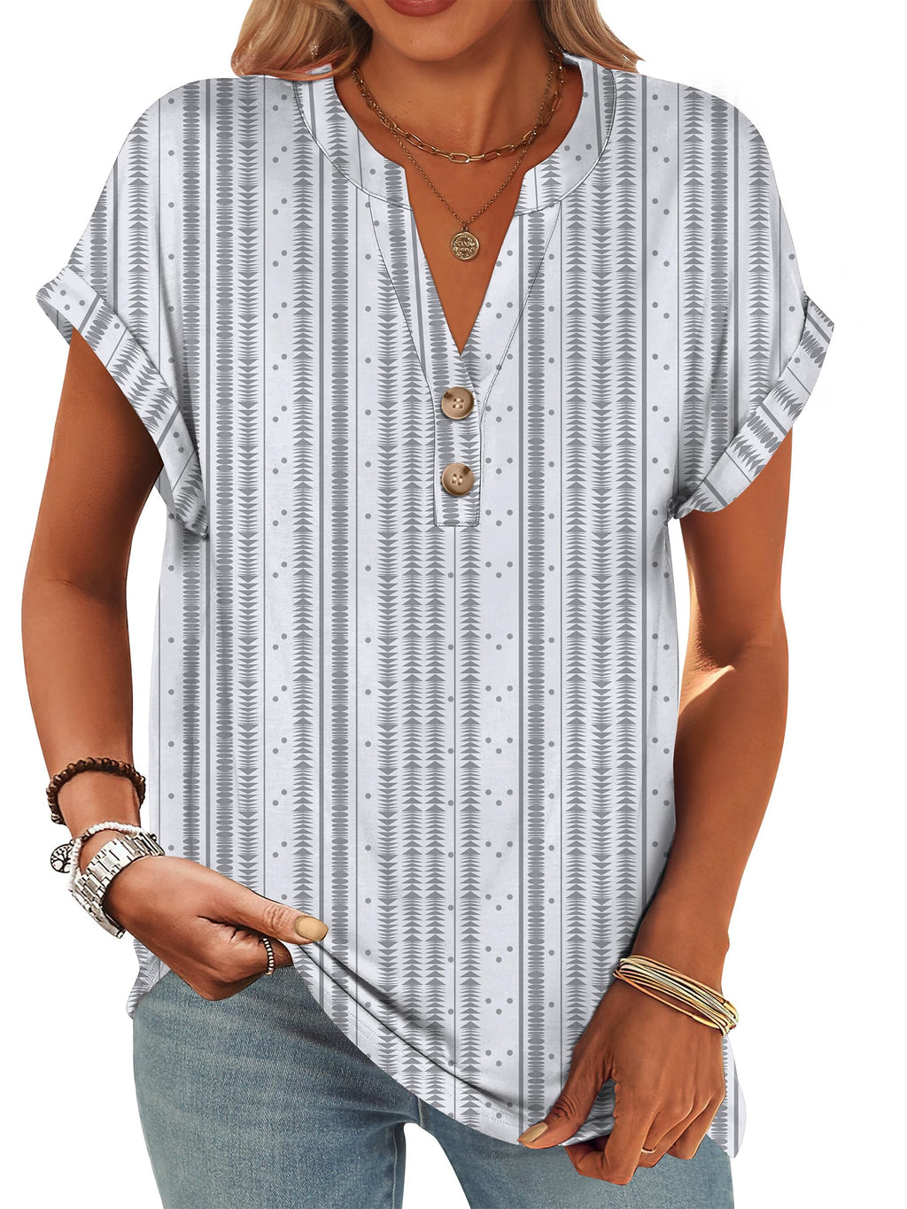 ANRABESS Womens Short Sleeve Henley Tops Summer Shirts Dressy Casual Blouse