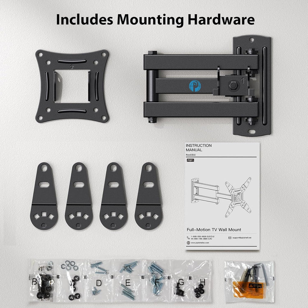 Pipishell TV Wall Mount for 26-74 inch LED LCD OLED 4K TVs up to 99lbs, Full Motion TV Mount Bracket Articulating Swivel Extension Tilting Leveling Max VESA 400x400mm, Fits 12/16 Inch Wood Studs