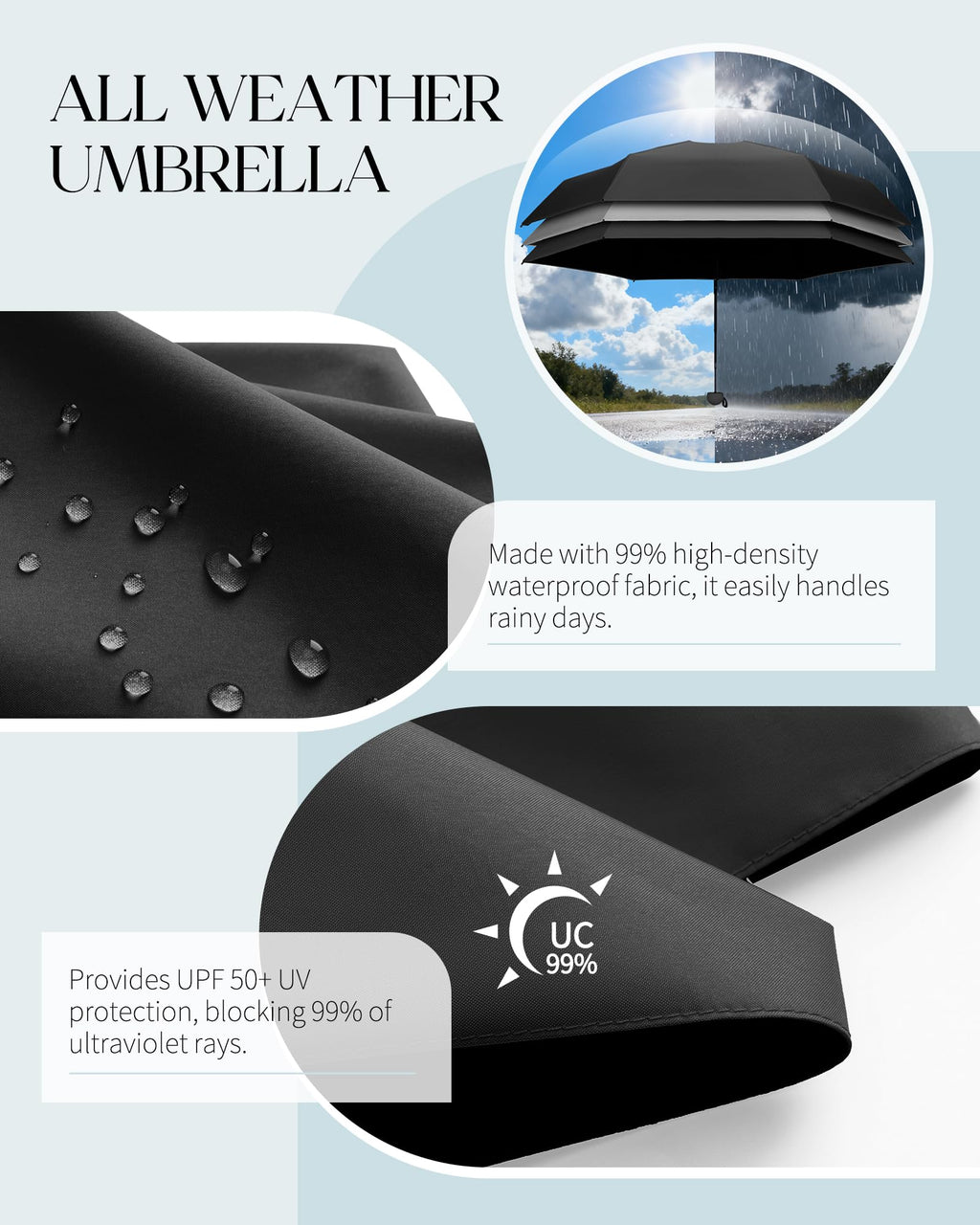 Seniny Mini Travel Umbrella with Case, Compact Pocket Size UV Sun & Rain