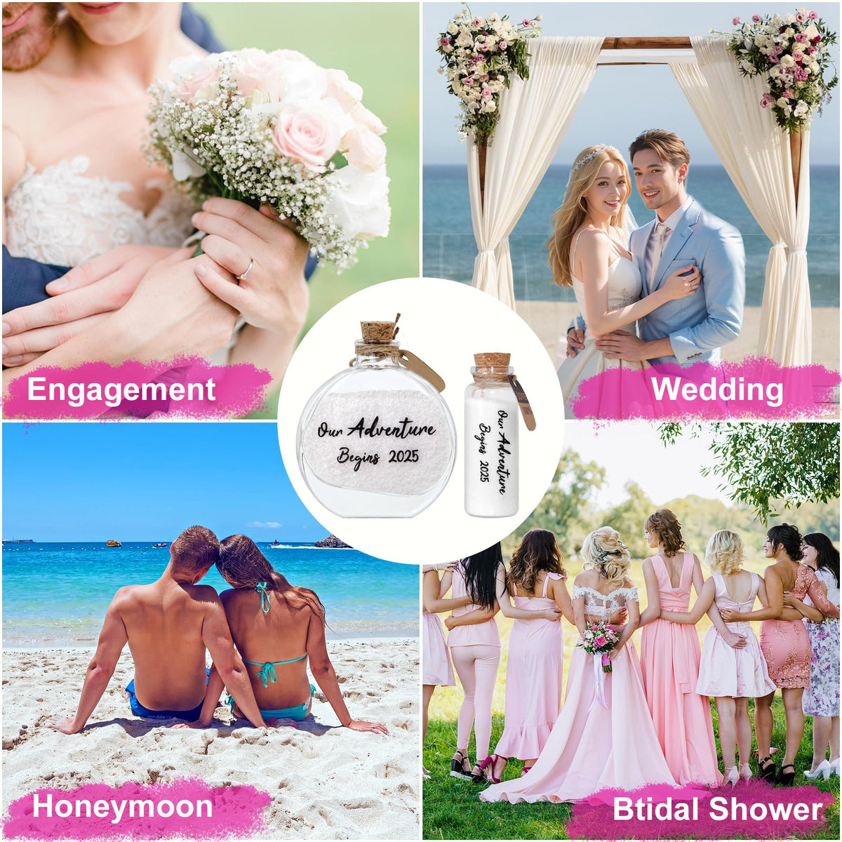 muchly 2 Pcs Honeymoon Sand Keepsake Jar Our Adventure Begins 2025 Heart