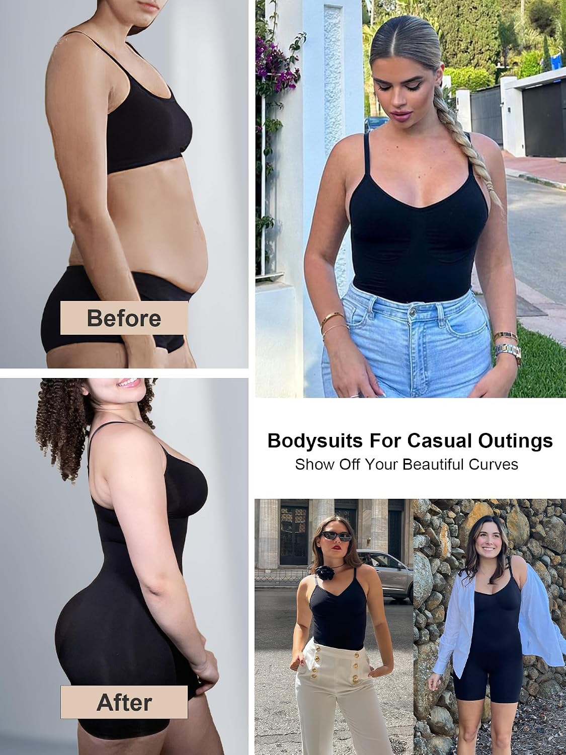 SHAPERX Shapewear for Women Tummy Control Bodysuit Mid Thigh Body Shaper Shorts for a Lifted Look