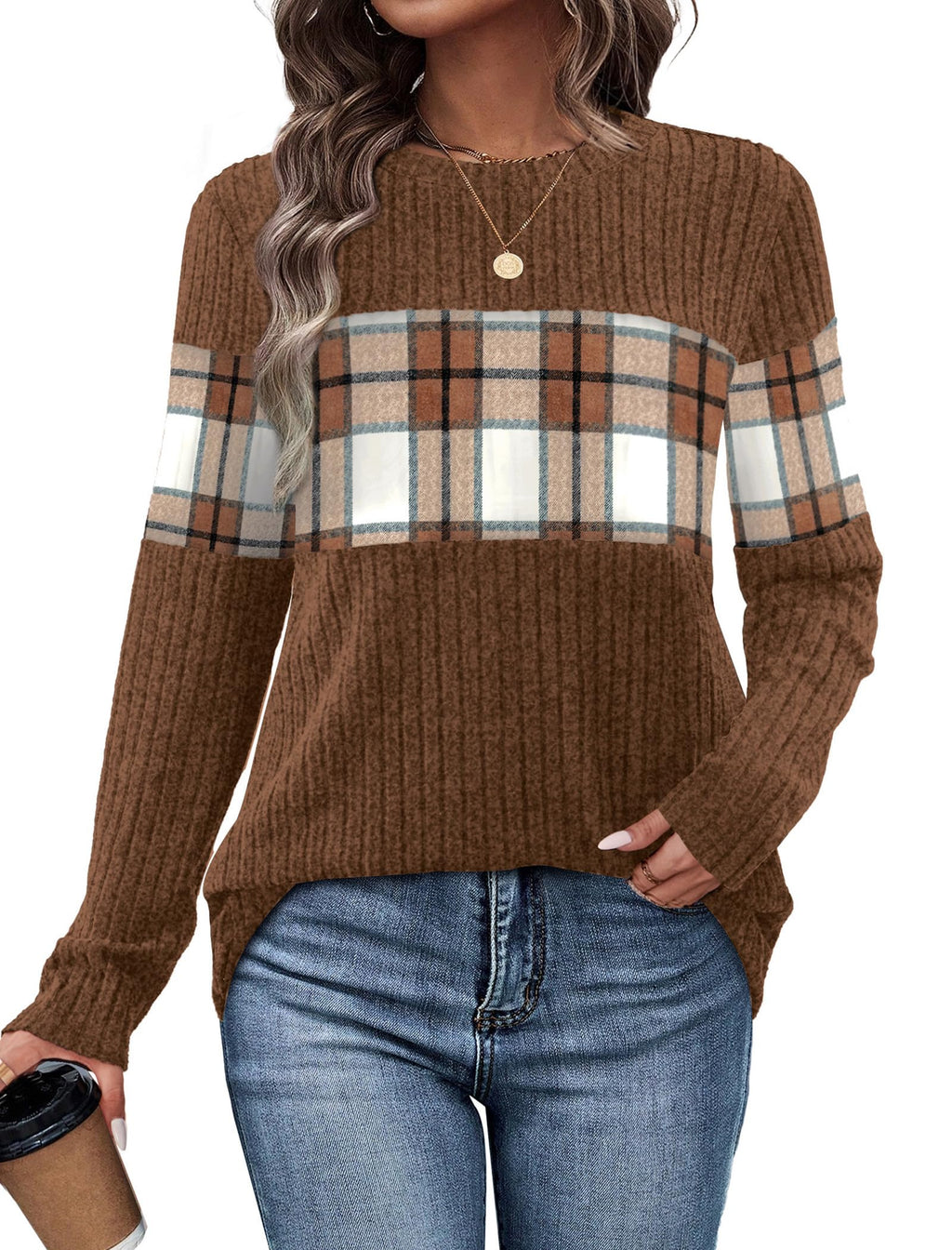 WIHOLL Womens Sweaters Trendy Color Block Tops Long Sleeve Shirts Fall Outfits Early Fall Fashion 2026 Winter Clothing