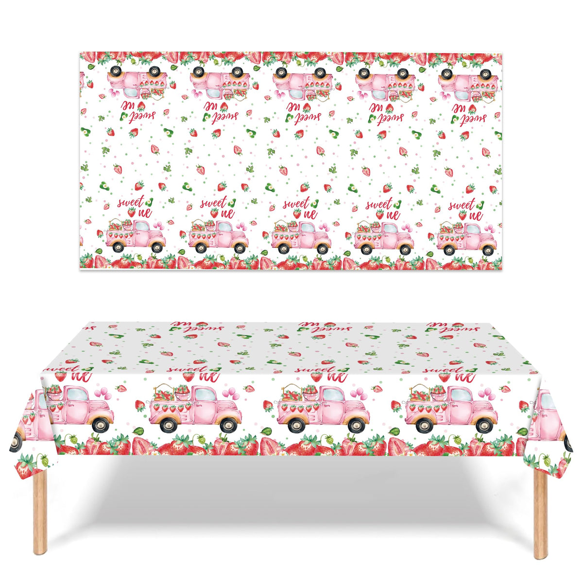 PHOGARY 3 PCS Strawberry Tablecloth Plastic Party Decor Pink 108x54in