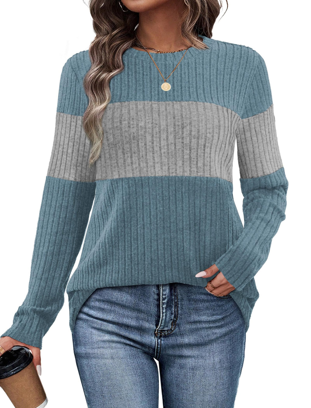 WIHOLL Womens Sweaters Trendy Color Block Tops Long Sleeve Shirts Fall Outfits Early Fall Fashion 2026 Winter Clothing