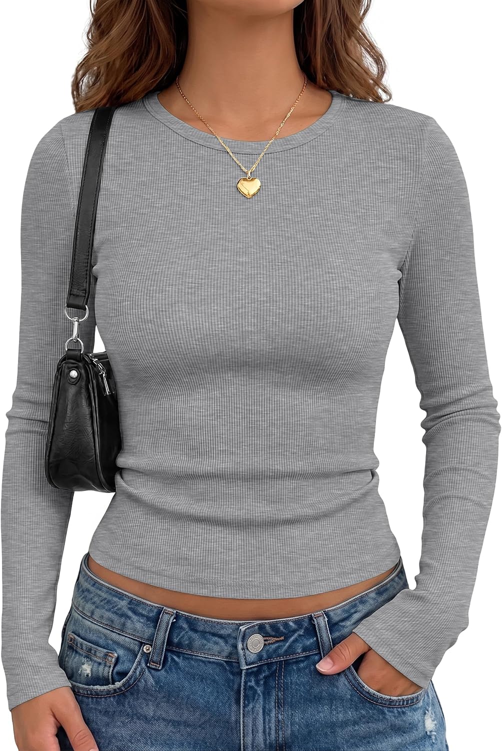 AUTOMET Women's Ribbed Long Sleeve Shirts Basic Top For Fall Work & Casual