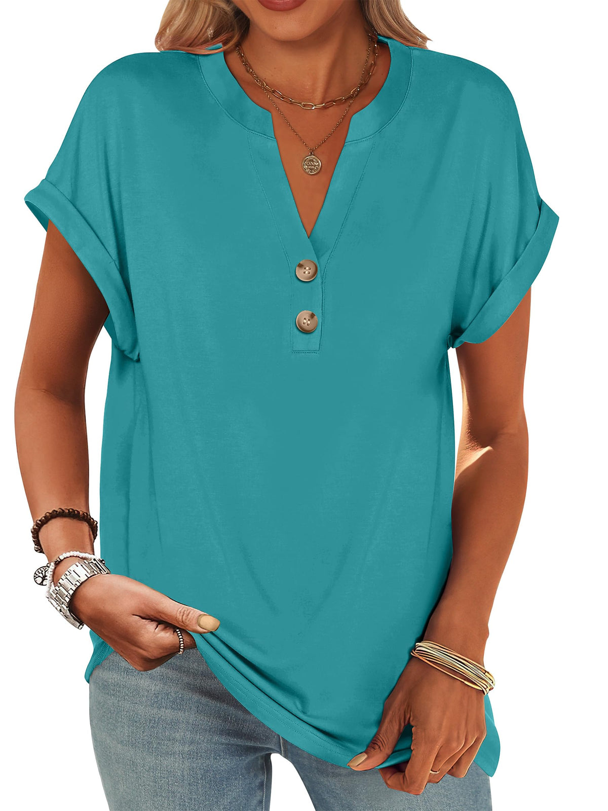 ANRABESS Womens Short Sleeve Henley Tops Summer Shirts Dressy Casual Blouse