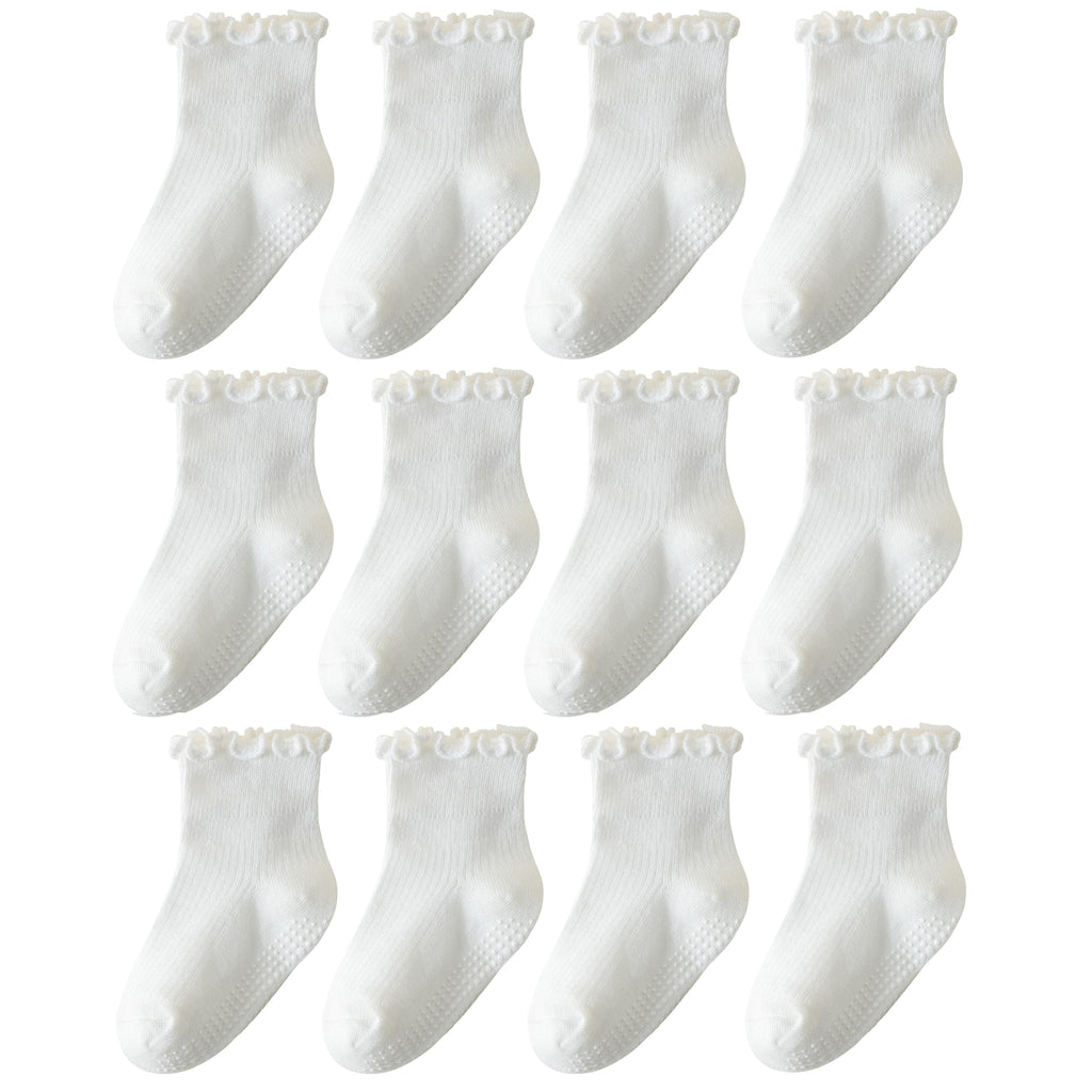 ANYANIME Toddler Socks Ruffle for Girls Baby Grip Socks Non Slip Cute Frill
