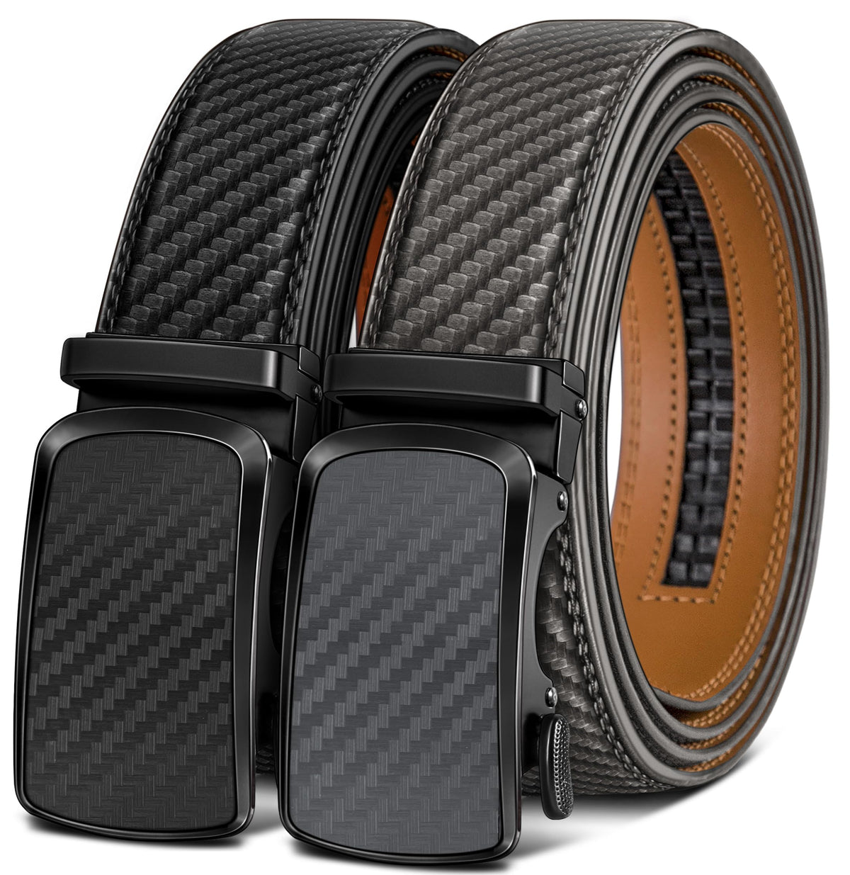 BULLIANT Men's Ratchet Leather Belt Trimmable 2Pack 1 3/8"-Gift Boxed