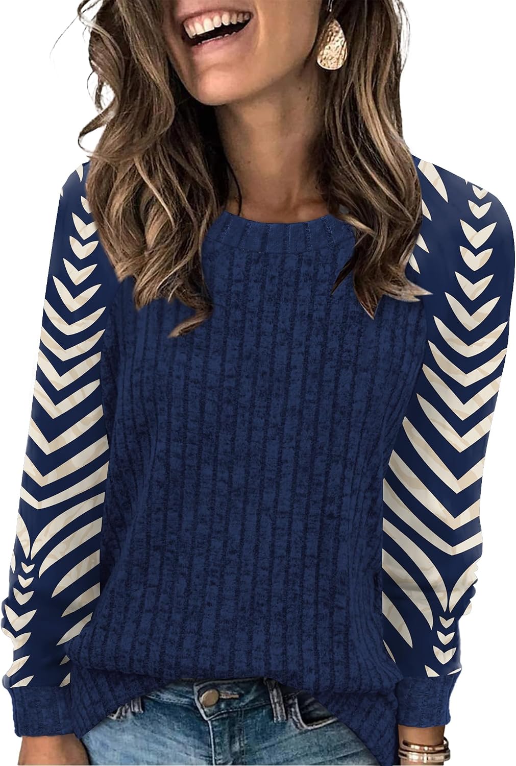 WIHOLL Long Sleeve Shirts for Women Lightweight Sweaters Fall Outfits 2026 Color Block Winter Clothing Dressy Casual Soft