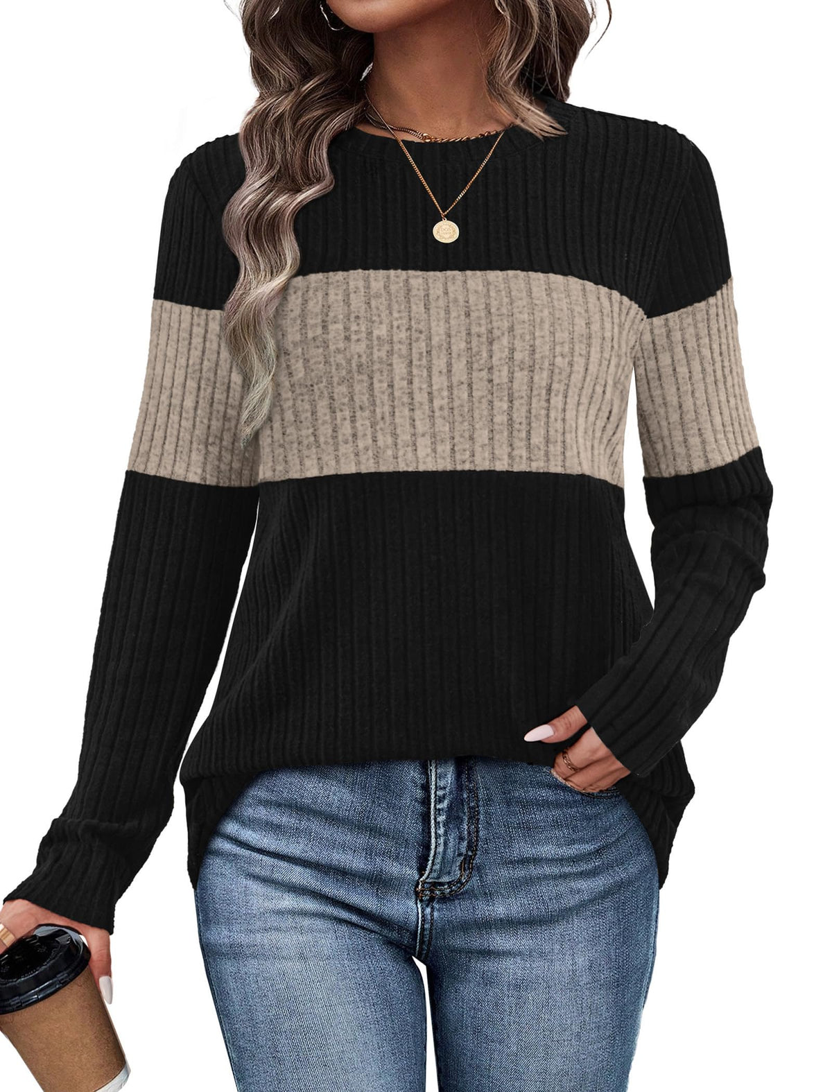 WIHOLL Womens Sweaters Trendy Color Block Tops Long Sleeve Shirts Fall Outfits Early Fall Fashion 2026 Winter Clothing