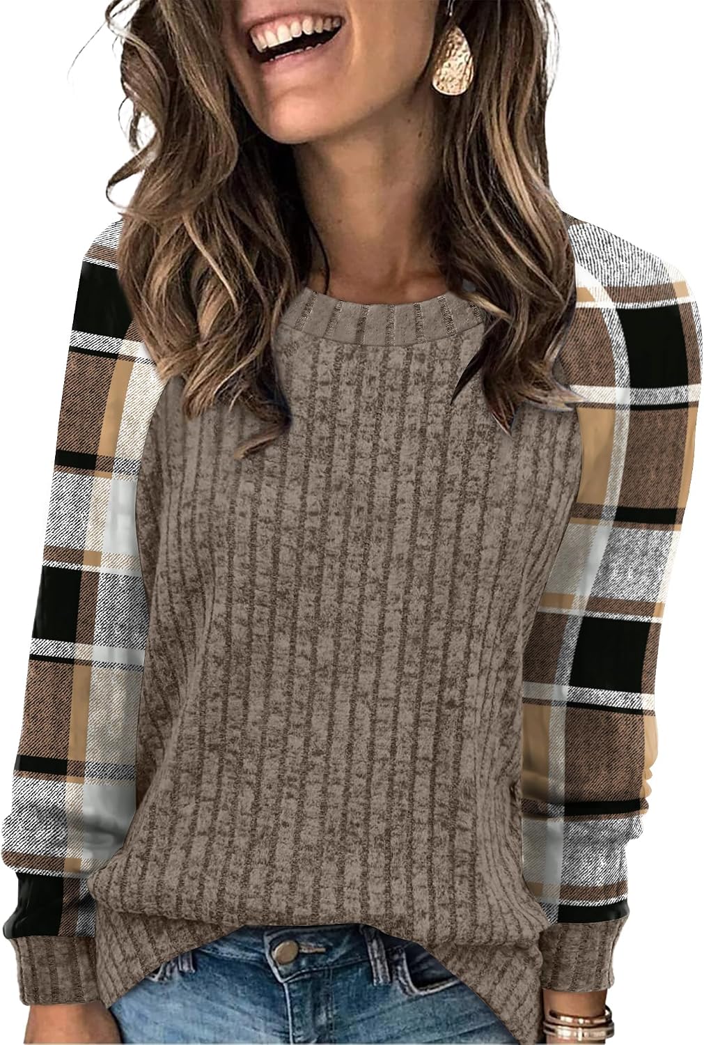 WIHOLL Long Sleeve Shirts for Women Lightweight Sweaters Fall Outfits 2026 Color Block Winter Clothing Dressy Casual Soft