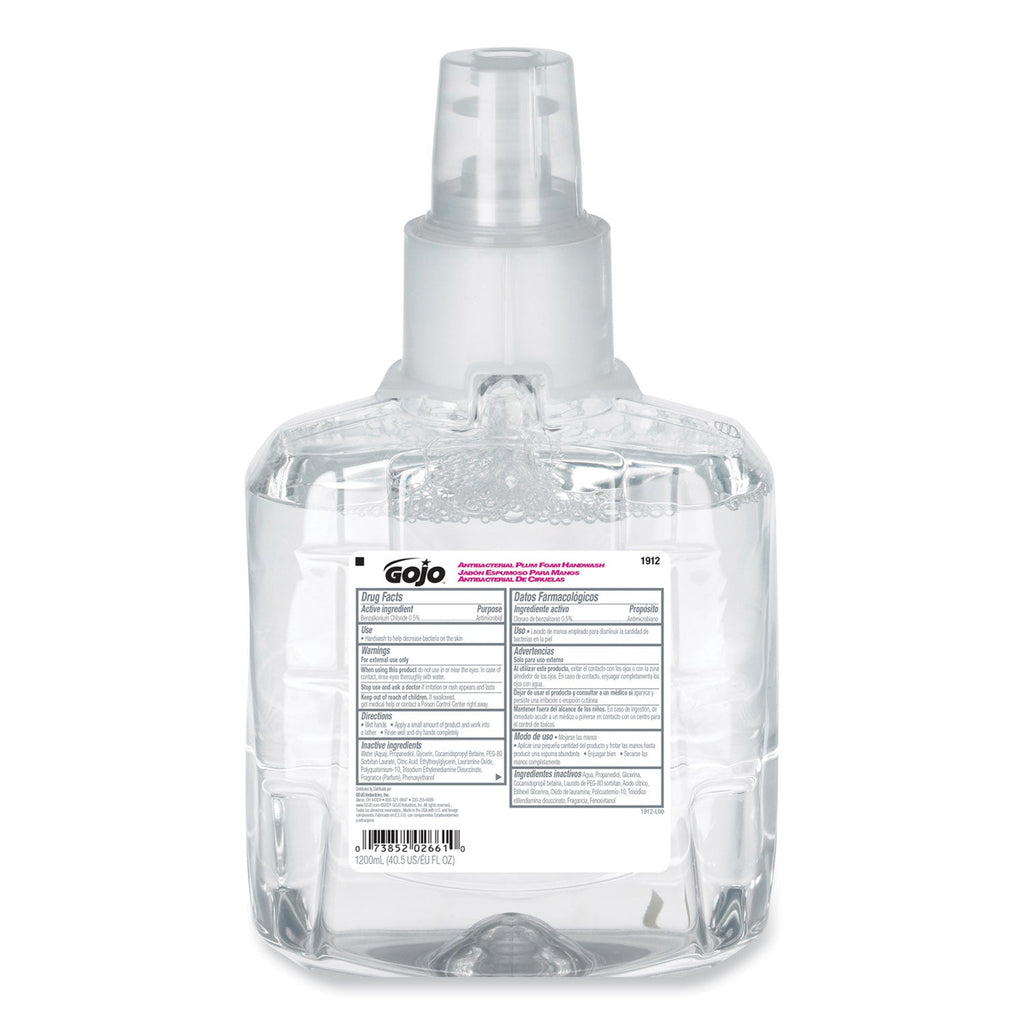 GOJO Antibacterial Foam Hand Wash Refill, For LTX-12 Dispenser, Plum Scent, 1,200 mL Refill