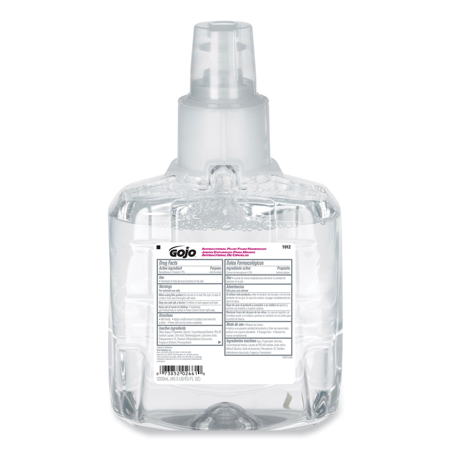 GOJO Antibacterial Foam Hand Wash Refill, For LTX-12 Dispenser, Plum Scent, 1,200 mL Refill