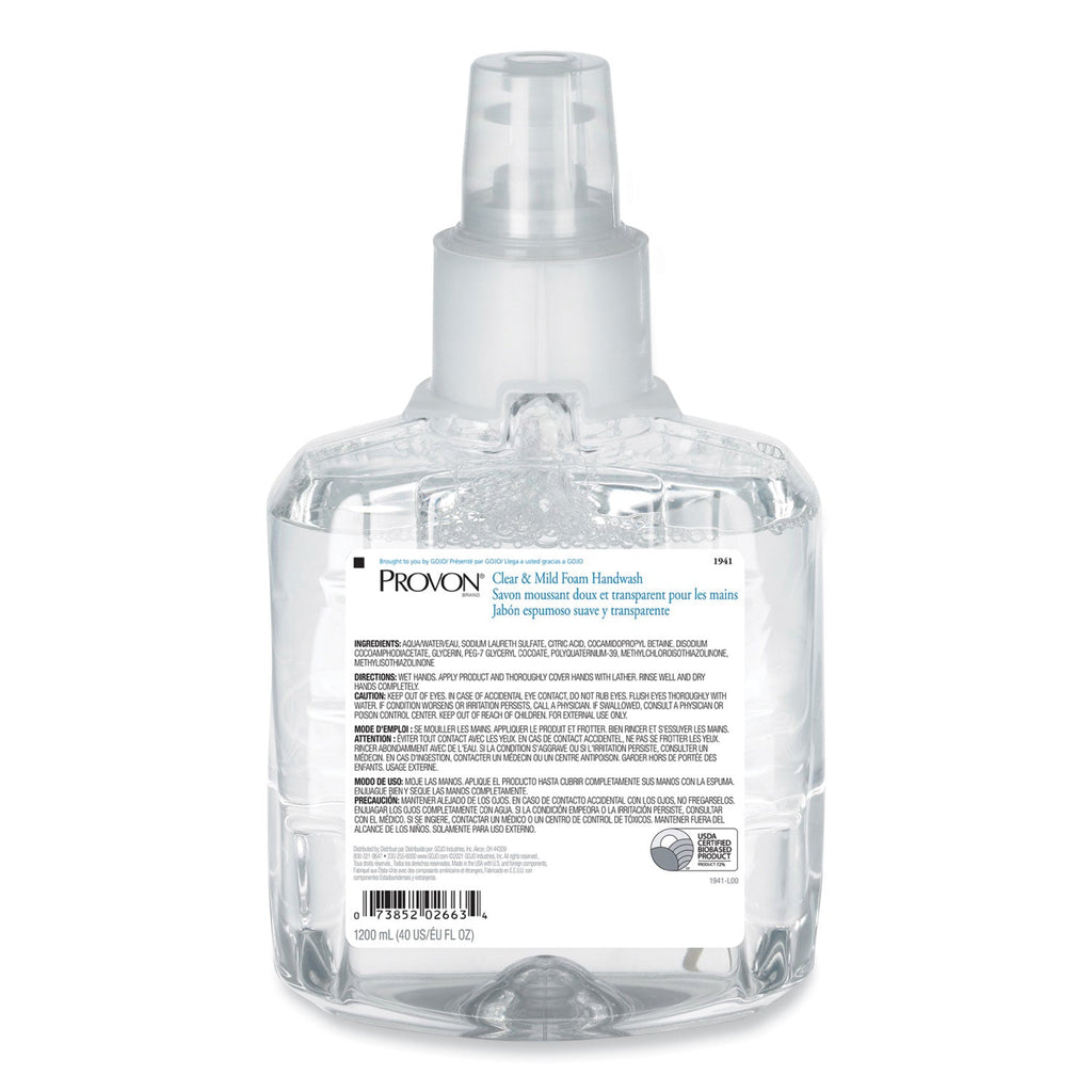 PROVON Clear and Mild Foam Hand Wash, Unscented, 1,200 mL Refill, 2/Carton