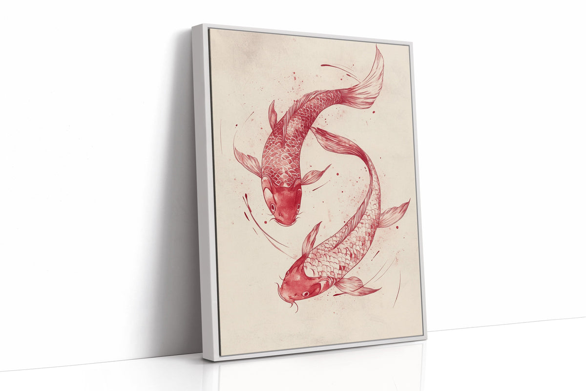 Koi Fish Wall Art – Minimalist Japanese Ink Print, Zen Decor