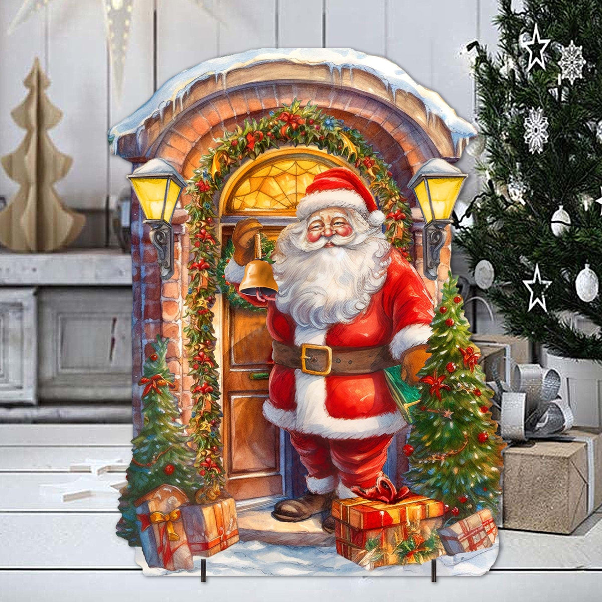 Knocking the Door Santa Outdoor Decor by G. Debrekht - Christmas Santa Snowman Decor - 8611044F