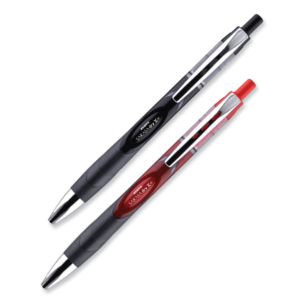 Zebra Sarasa Dry Gel X30 Gel Pen, Retractable, Medium 0.7 mm, Black Ink, Black Barrel, 24/Pack