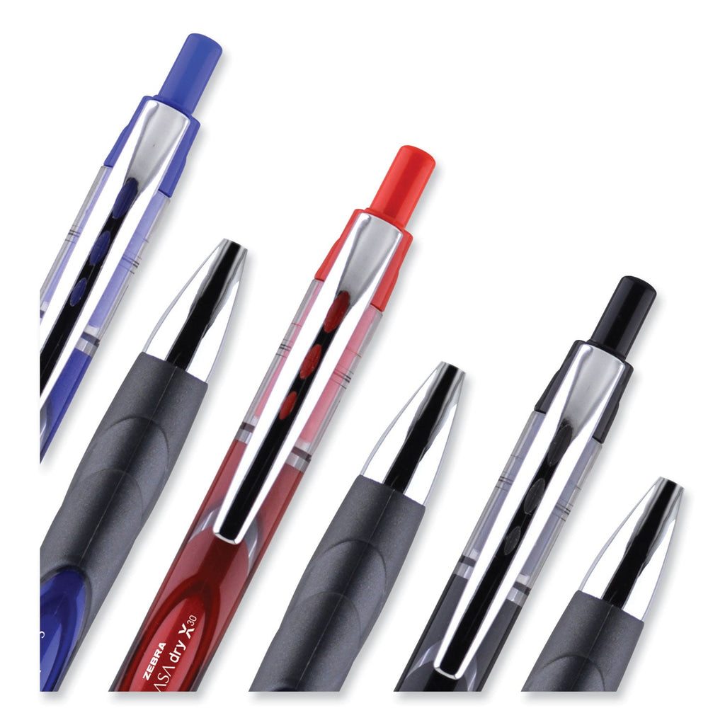 Zebra Sarasa Dry Gel X30 Gel Pen, Retractable, Medium 0.7 mm, Black Ink, Black Barrel, 12/Pack