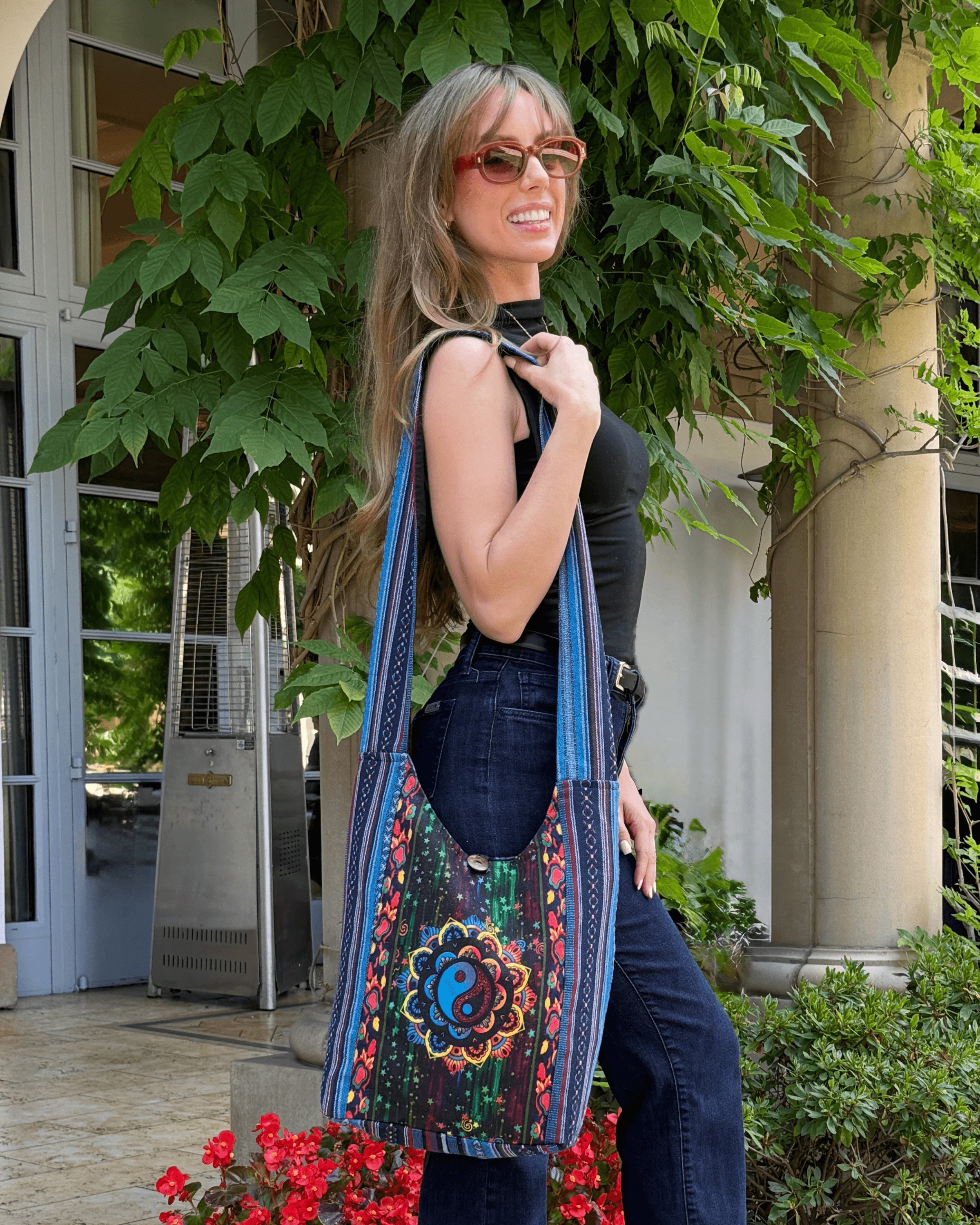 Kathmandu Collection Yin Yang Print Hobo Bag