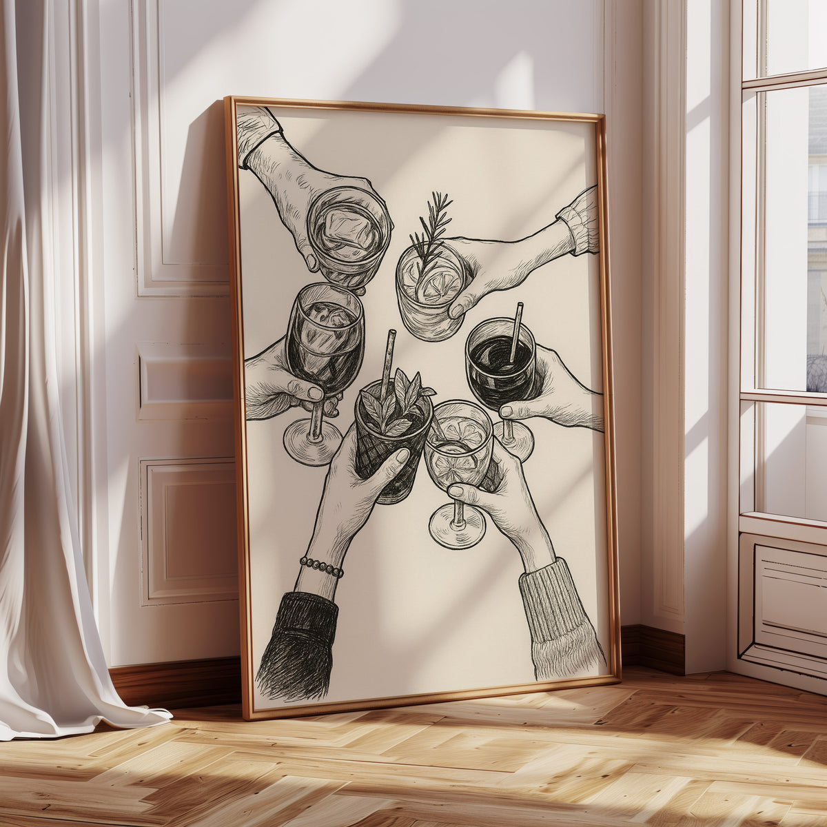 Cheers in Ink Toasting Hands Print