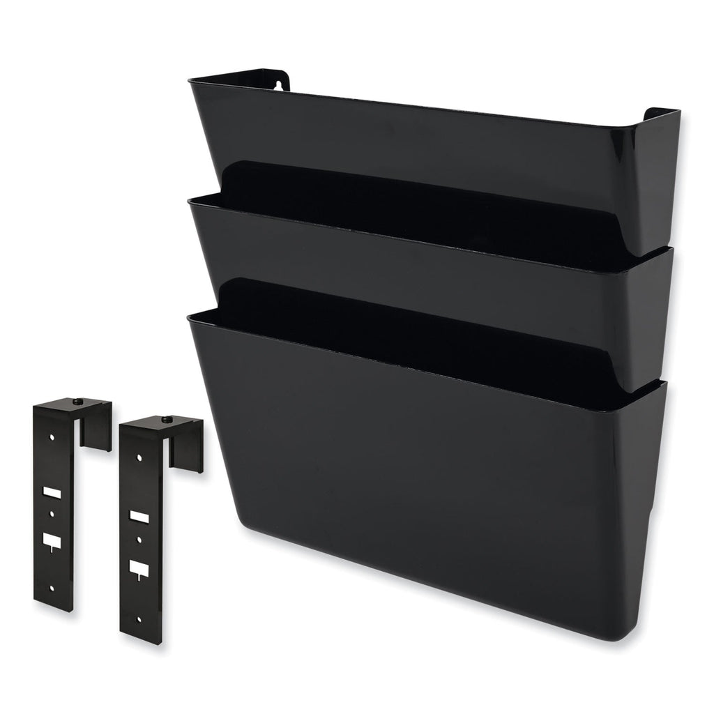 deflecto DocuPocket Stackable Three-Pocket Partition Wall File, 3 Sections, Letter Size, 13" x 4", Black