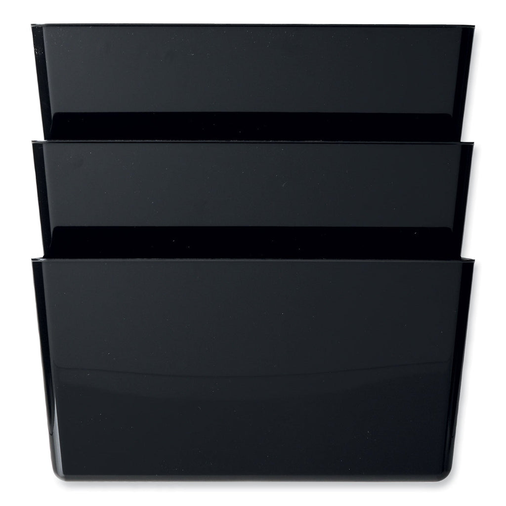 deflecto DocuPocket Stackable Three-Pocket Partition Wall File, 3 Sections, Letter Size, 13" x 4", Black