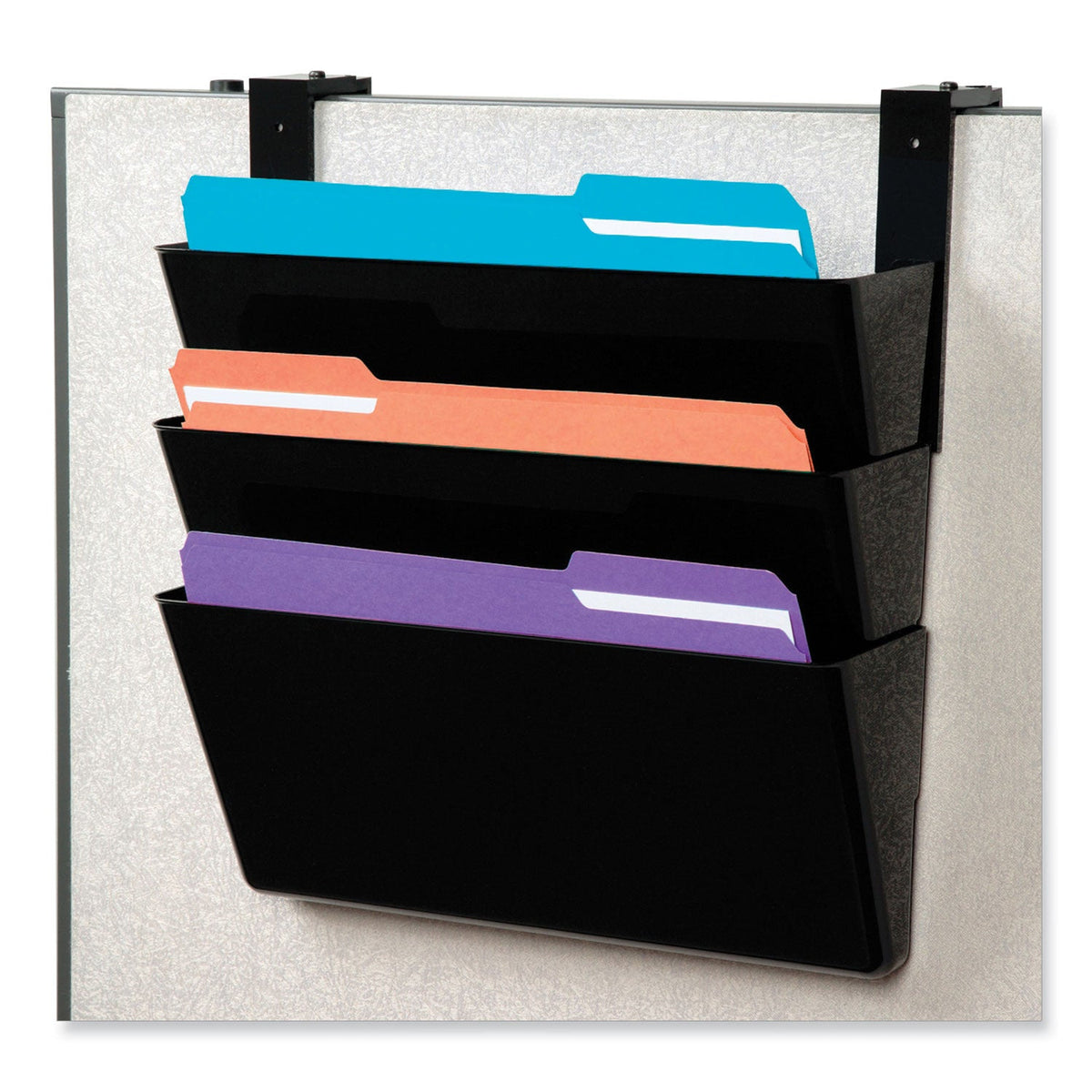 deflecto DocuPocket Stackable Three-Pocket Partition Wall File, 3 Sections, Letter Size, 13" x 4", Black