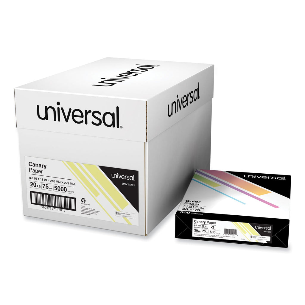 Universal Deluxe Colored Paper, 20 lb Bond Weight, 8.5 x 11, Canary, 500/Ream