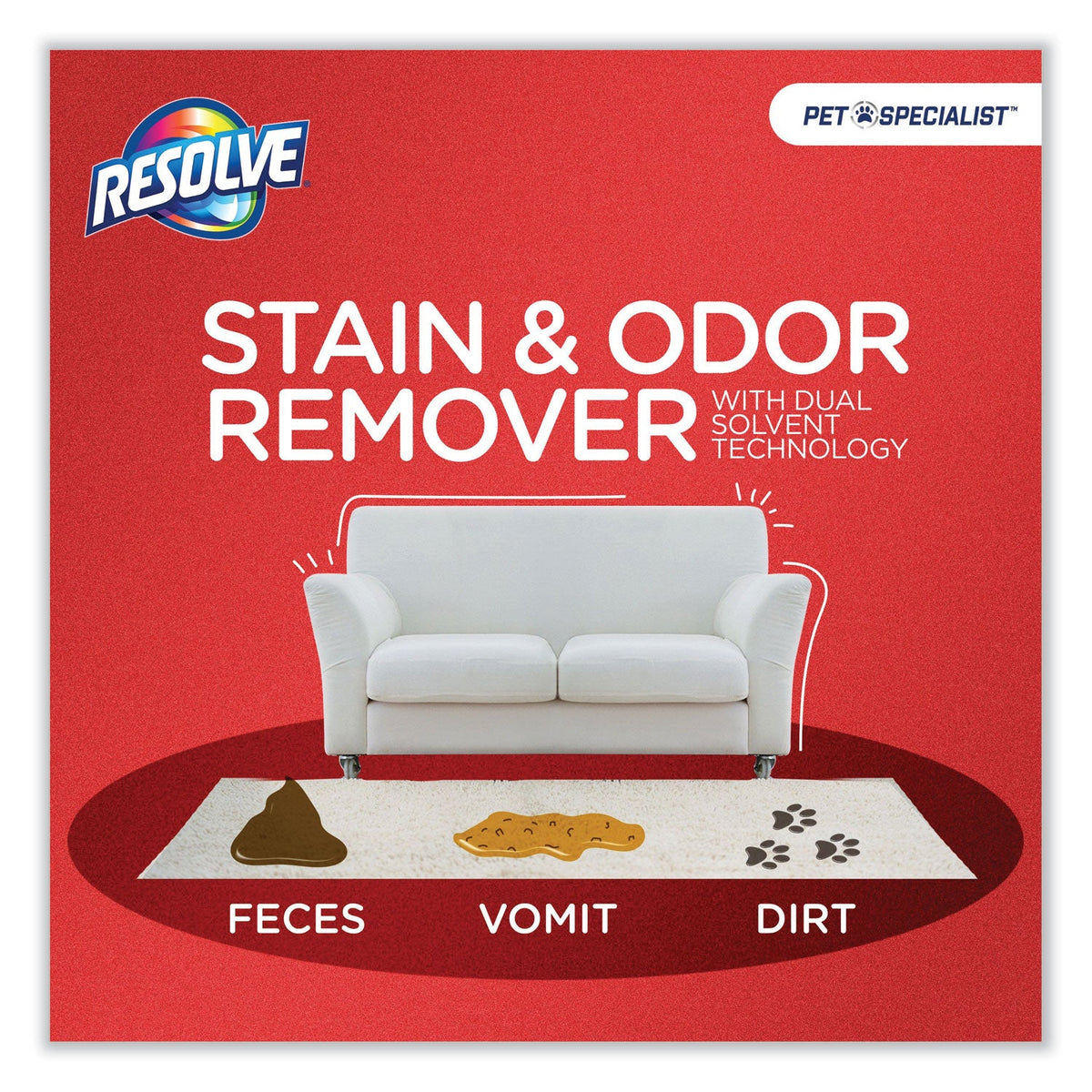 RESOLVE Pet Specialist Stain and Odor Remover, Citrus, 60 oz Refill Pour Bottle, 4/Carton