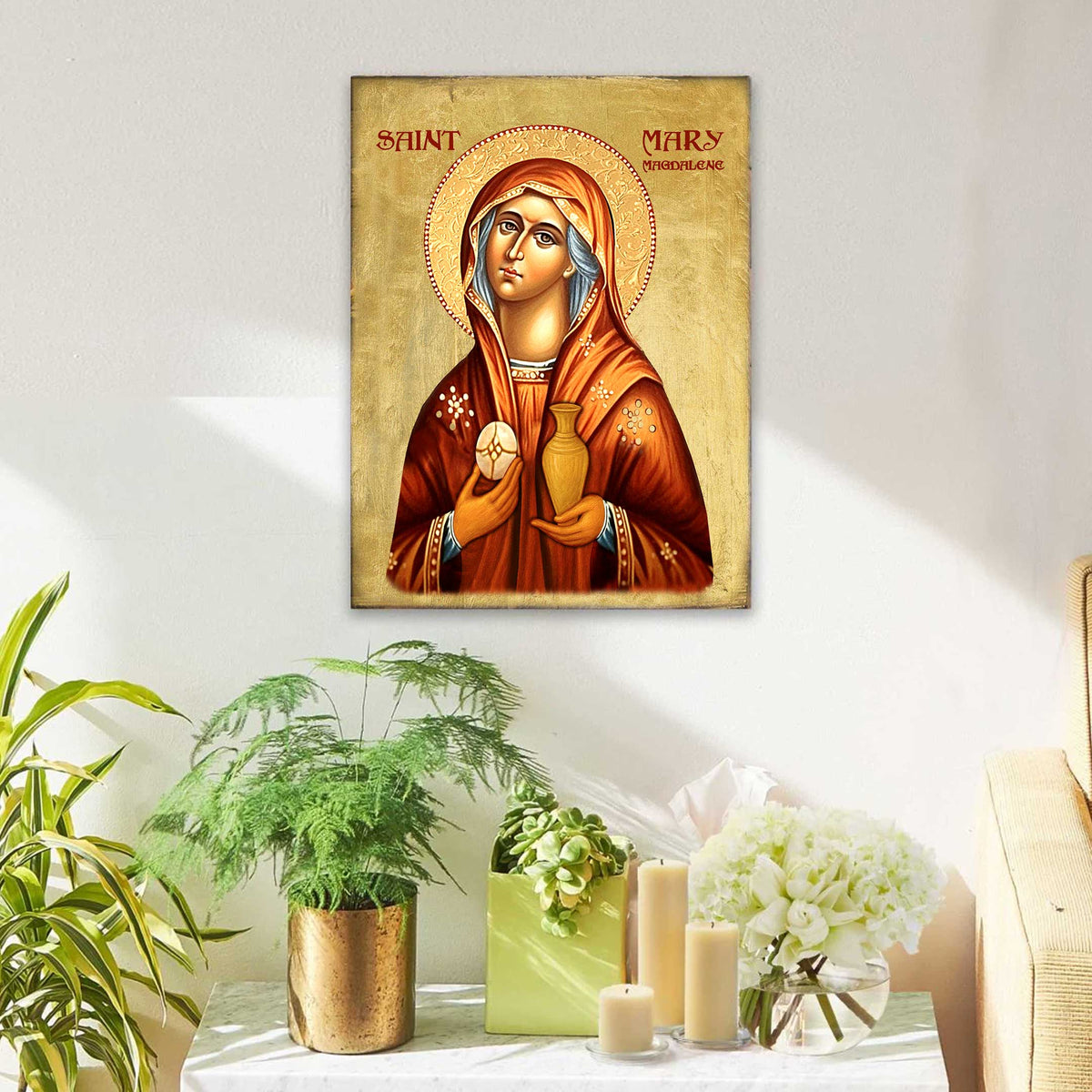 Maria Magdalena Icon – Handcrafted Wooden Religious Gold Plated Icon Decor- Inspirational Icon Decor - 85014-2