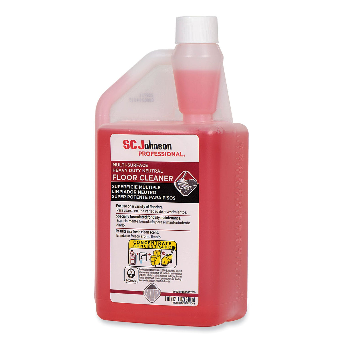 SC Johnson Professional Heavy Duty Neutral Floor Cleaner, Fresh Scent, 32 oz Squeeze and Pour Bottle, 6/Carton