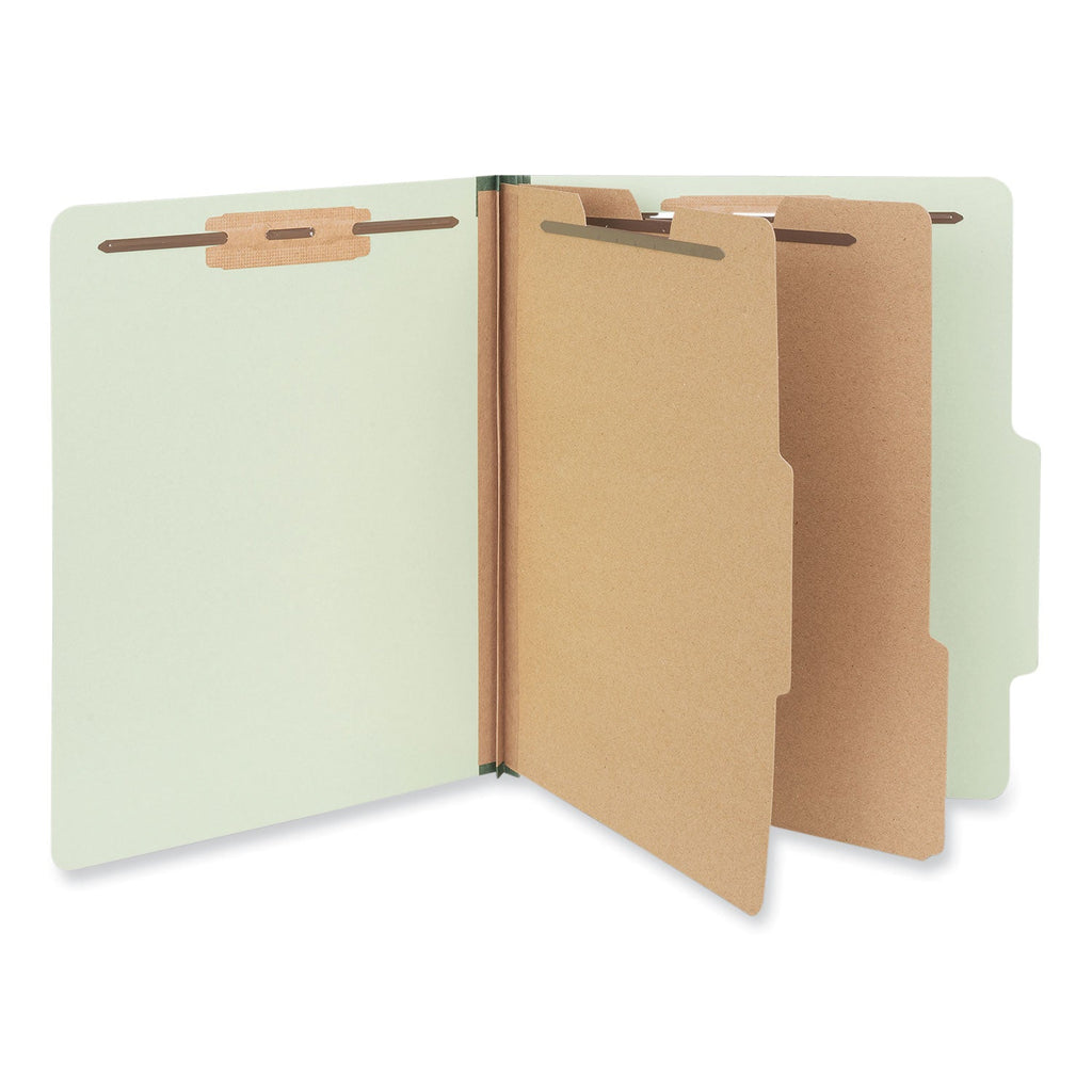 Universal Six--Section Pressboard Classification Folders, 2 Dividers, Letter Size, Green, 10/Box