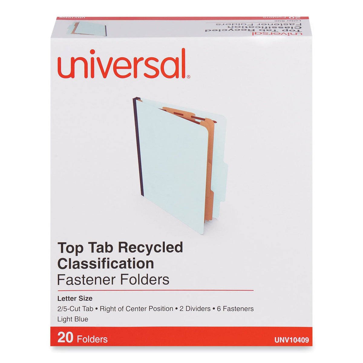 Universal Six-Section Classification Folders, Heavy-Duty Pressboard Cover, 2 Dividers, 2.5" Expansion, Letter Size, Light Blue, 20/Box