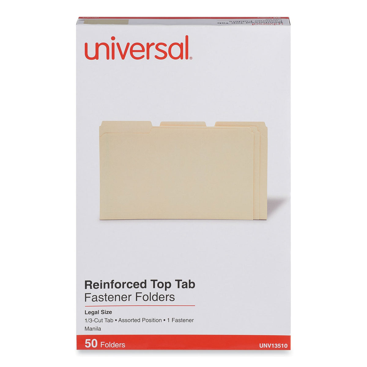 Universal Reinforced Top Tab Fastener Folders, 1 Fastener, Legal Size, Manila Exterior, 50/Box
