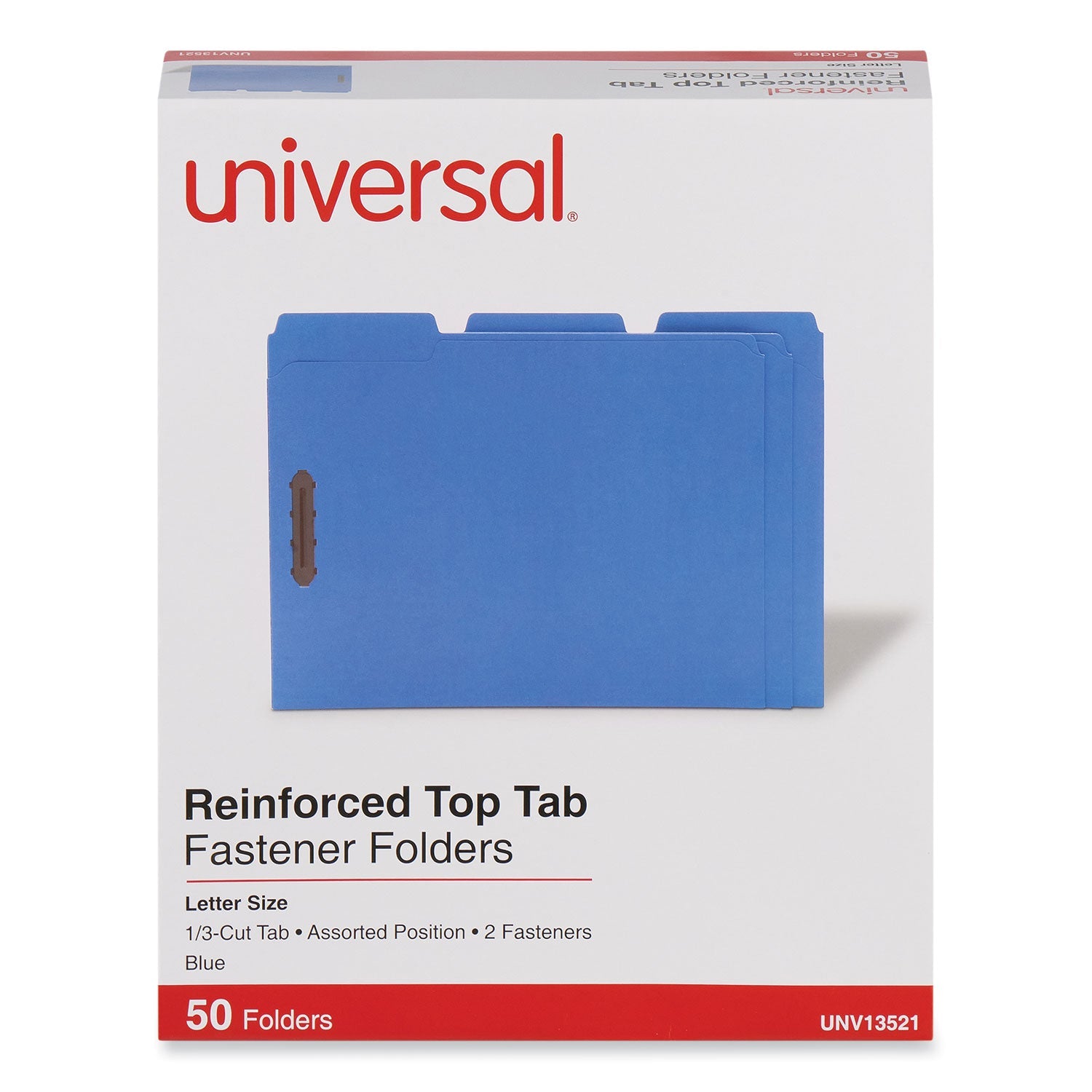 Universal Deluxe Reinforced Top Tab Fastener Folders, 2 Fasteners, Letter Size, Blue Exterior, 50/Box