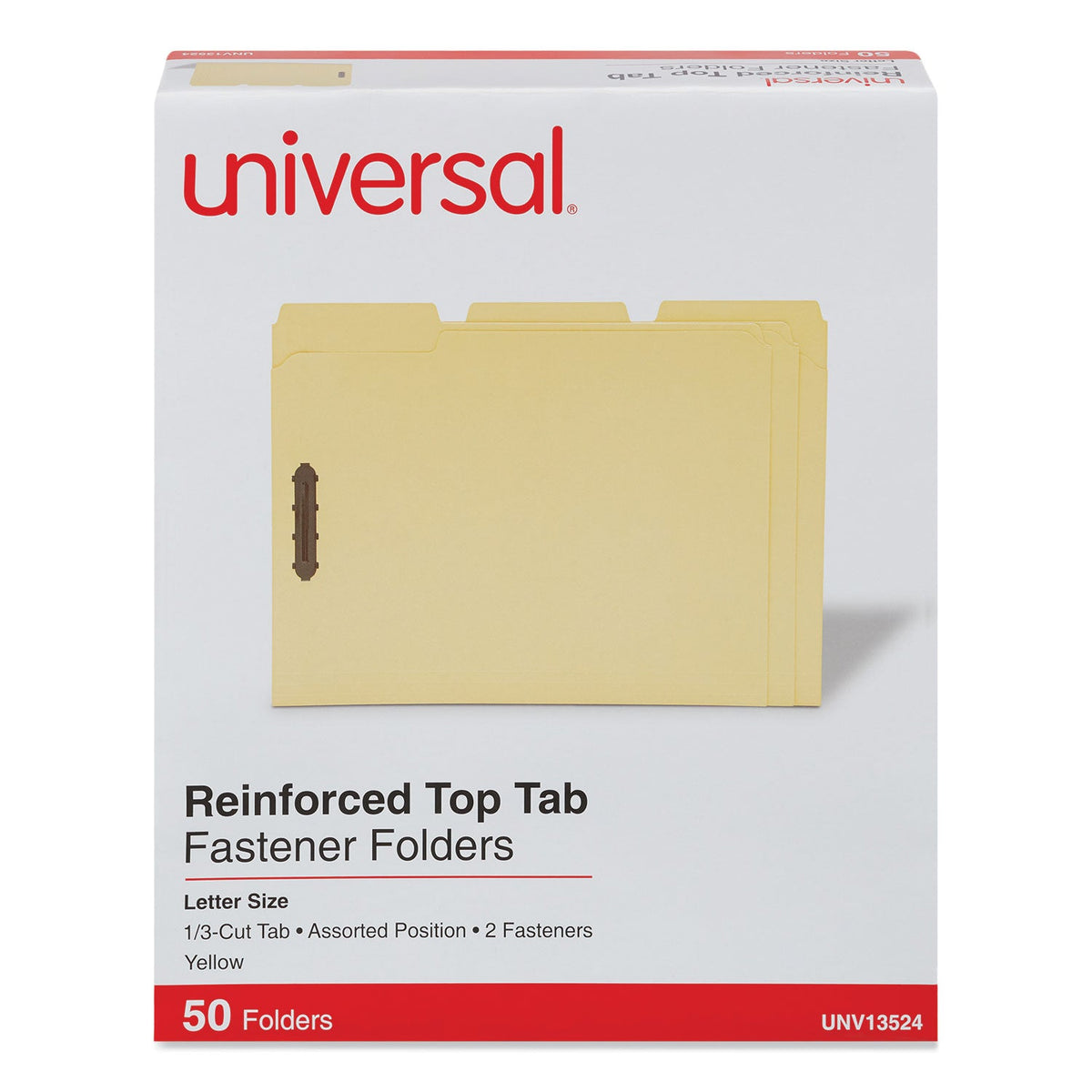 Universal Deluxe Reinforced Top Tab Fastener Folders, 2 Fasteners, Letter Size, Yellow Exterior, 50/Box