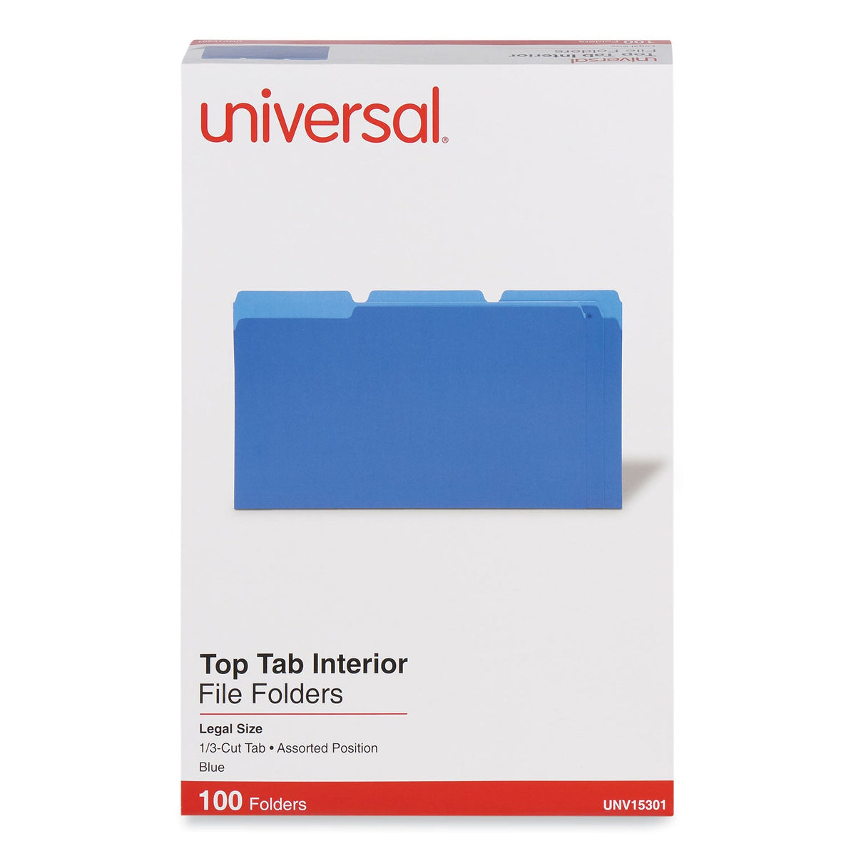 Universal Interior File Folders, 1/3-Cut Tabs: Assorted, Legal Size, 11-pt Stock, Blue, 100/Box