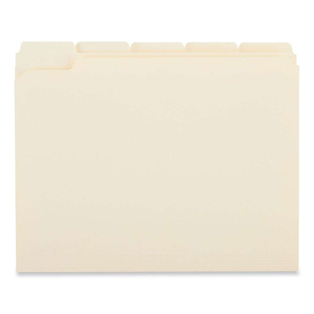 Universal Double-Ply Top Tab Manila File Folders, 1/5-Cut Tabs: Assorted, Letter Size, 0.75" Expansion, Manila, 100/Box