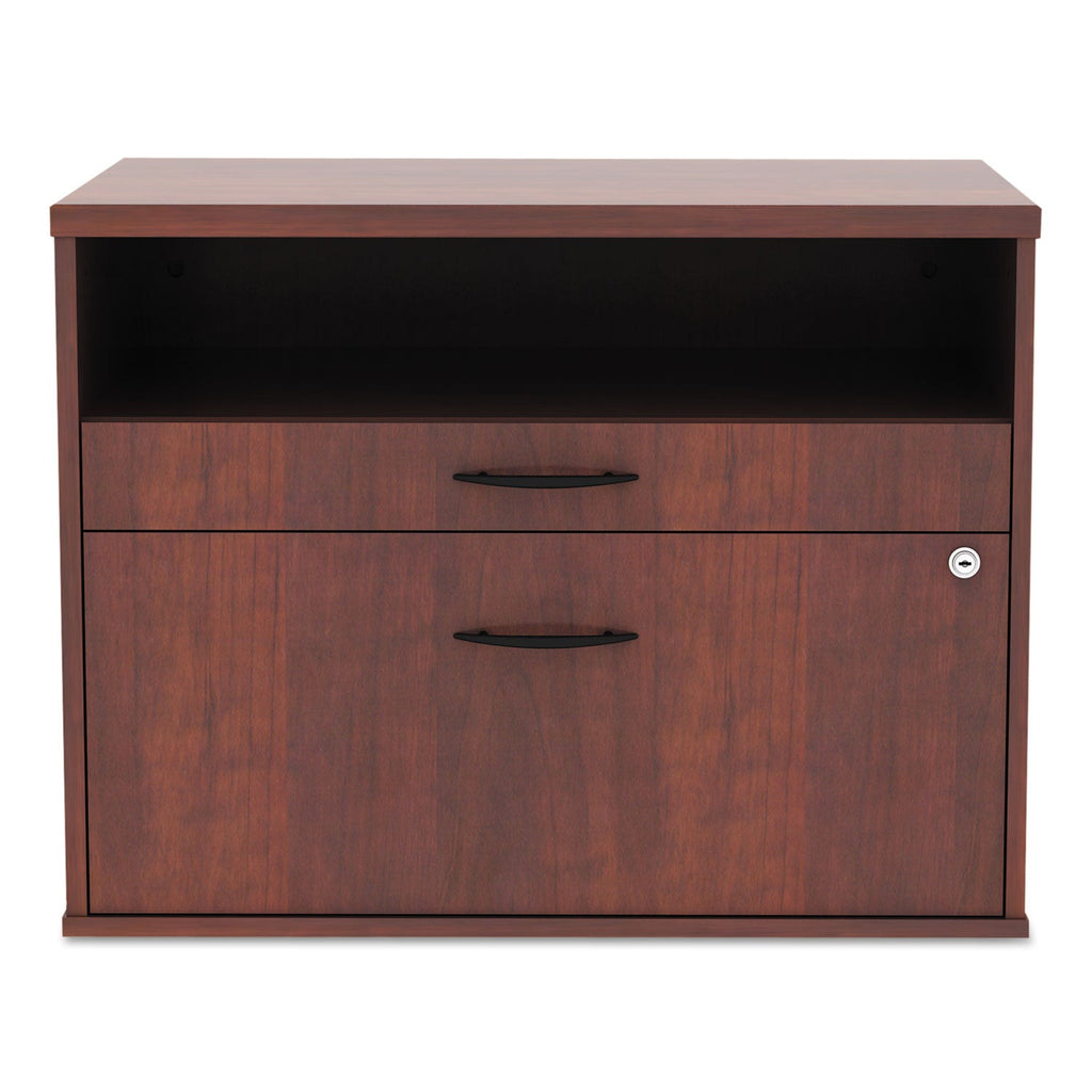 Alera Open Office Desk Series Low File Cabinet Credenza, 2-Drawer: Pencil/File, Legal/Letter, 1 Shelf,Cherry,29.5x19.13x22.88