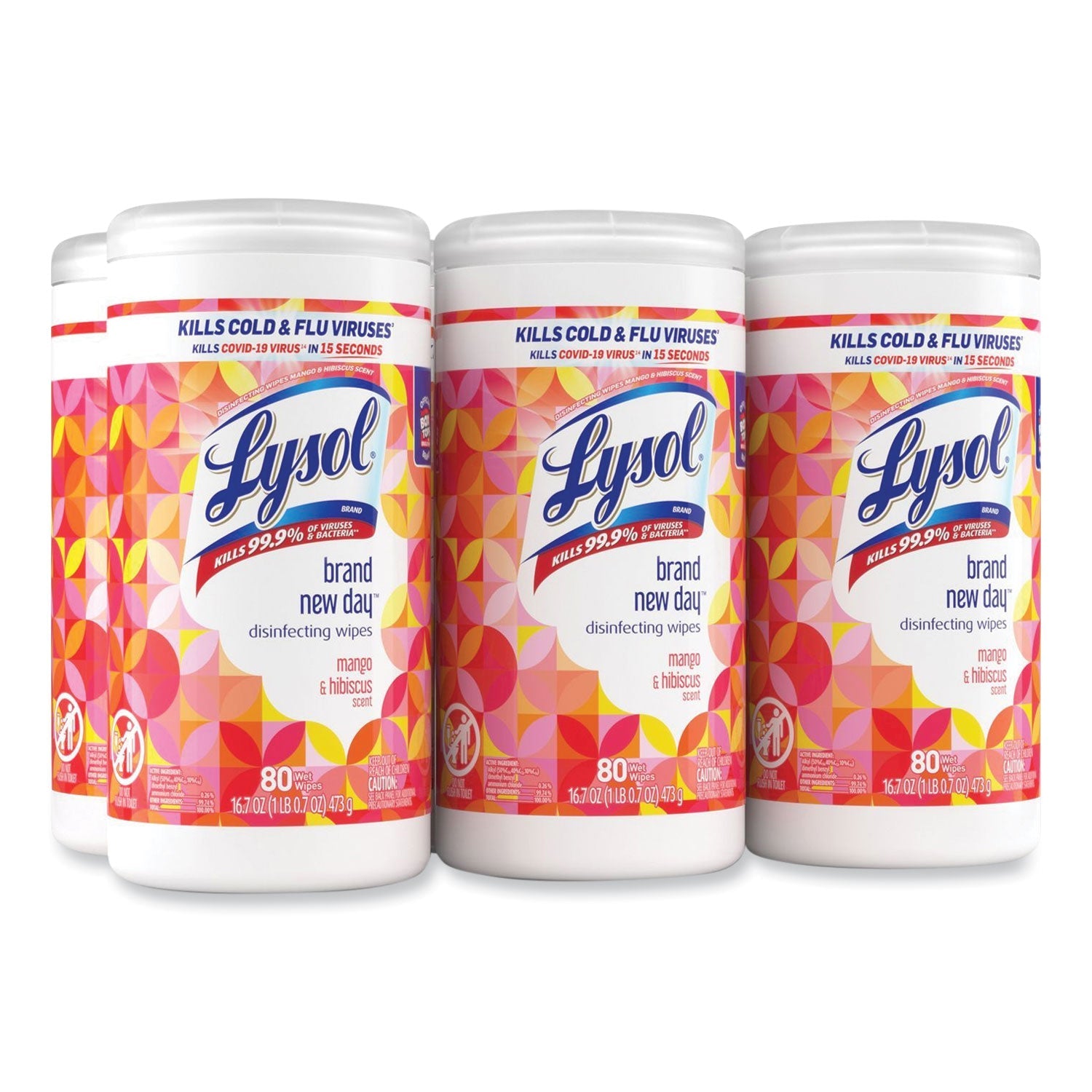 LYSOL Disinfecting Wipes, 7 x 7.25, Mango and Hibiscus, 80 Wipes/Canister